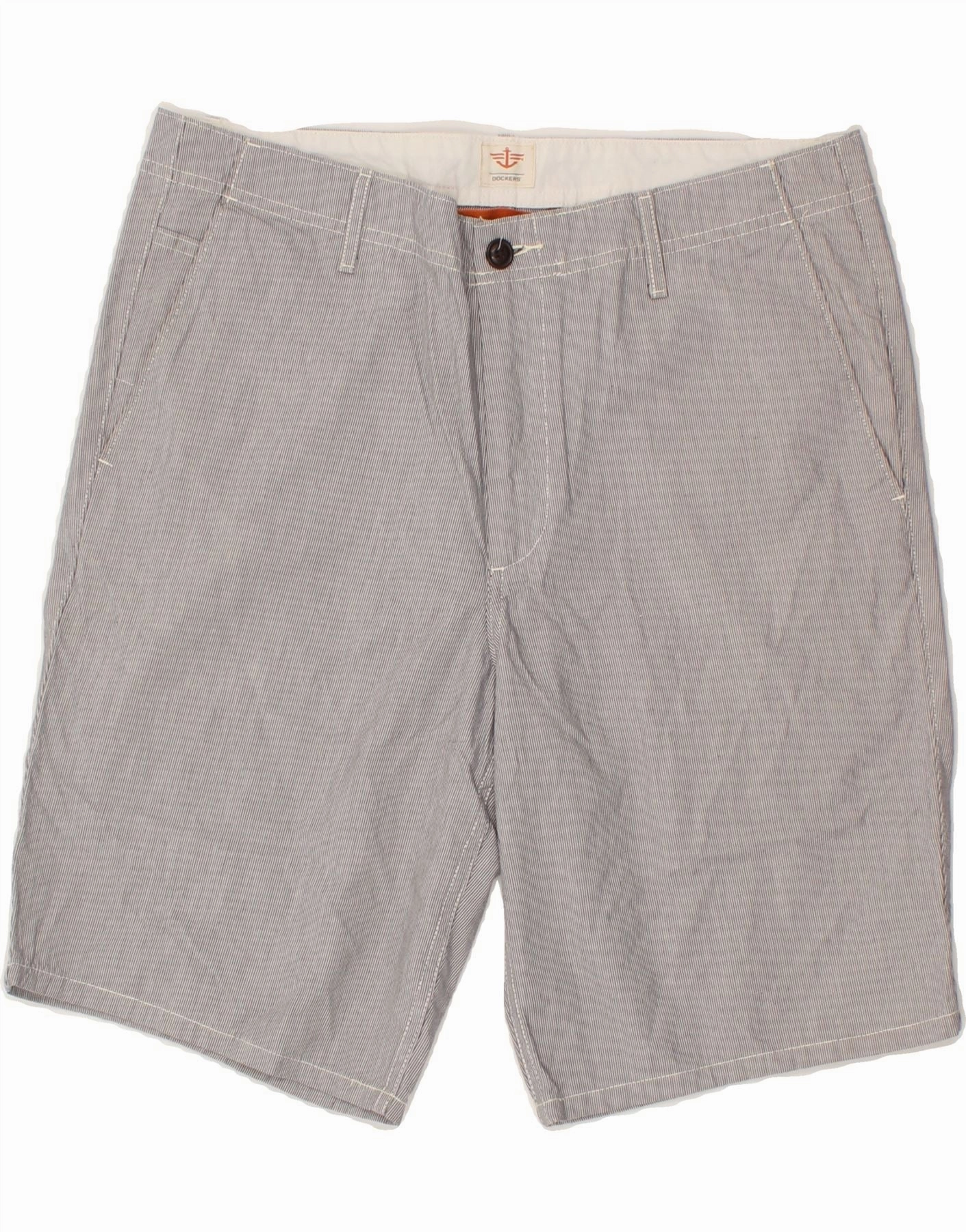 DOCKERS Mens Chino Shorts W34 Large Grey Pinstripe Cotton Slim performance light feel