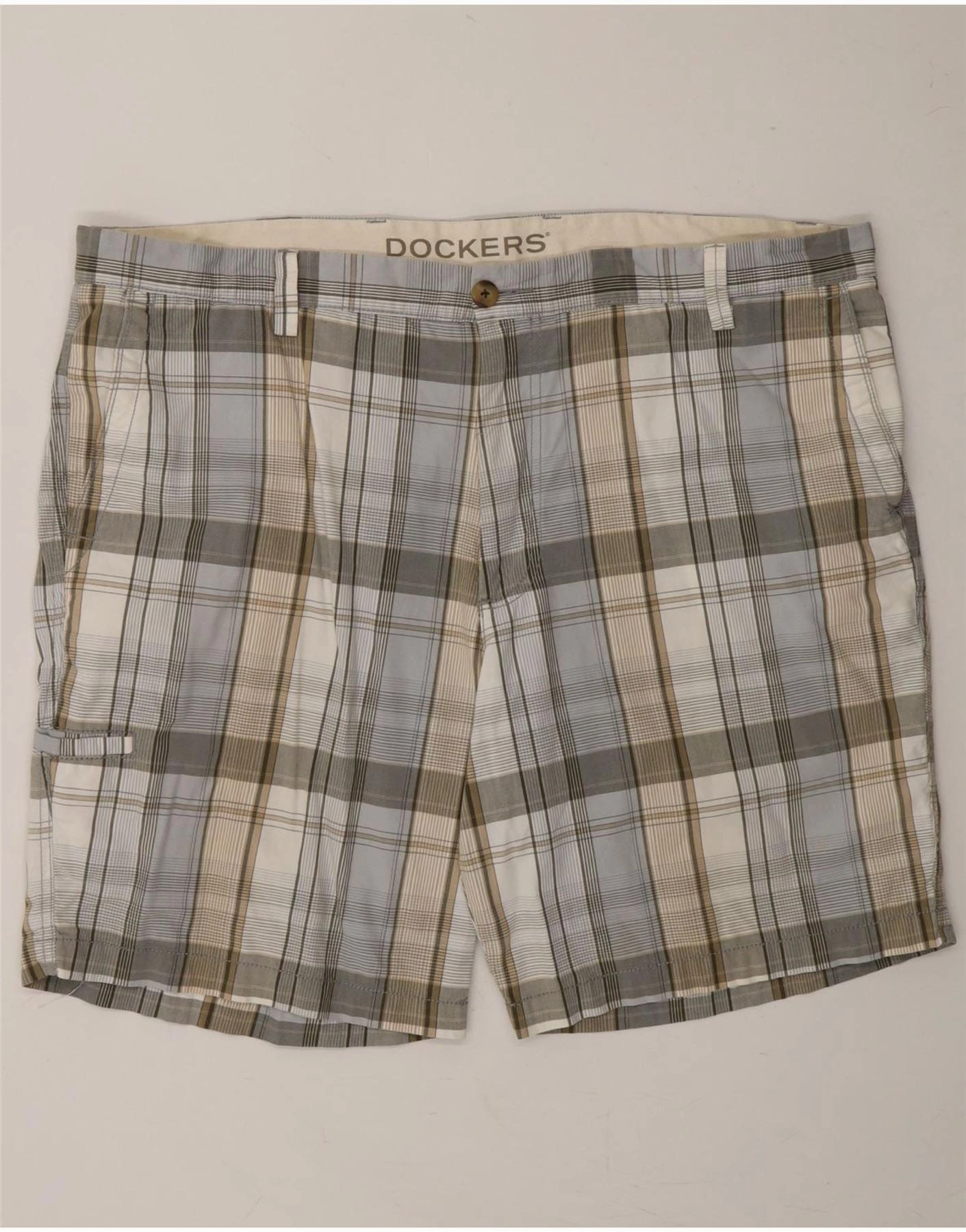 DOCKERS Mens Chino Shorts  W42 2XL Grey Check Cotton Non Slip Inner Grip Chafe Resistant Seams