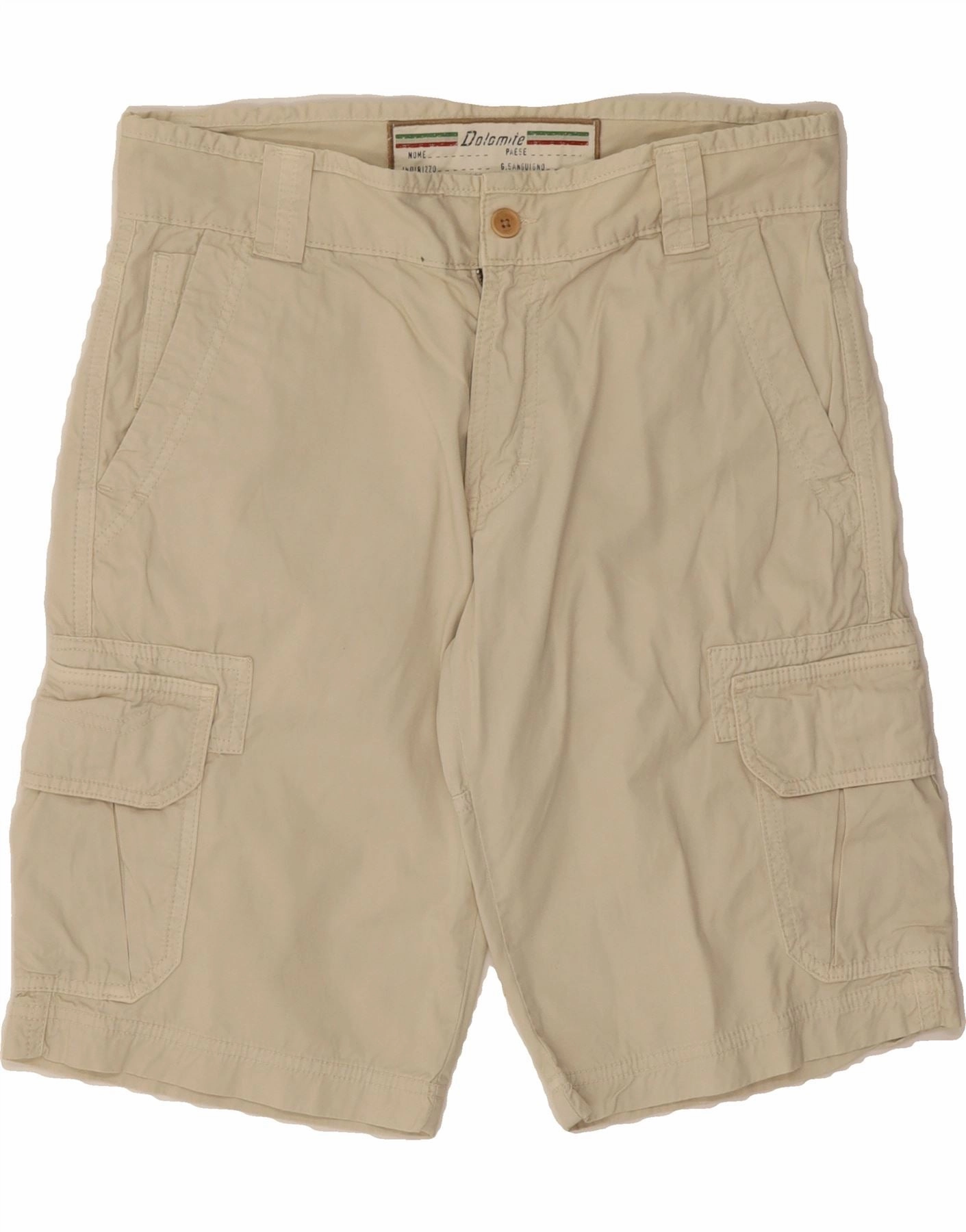 Rubberized Waistband High Waist DOLOMITE Mens Cargo Shorts IT 46 Small W32  Beige Cotton