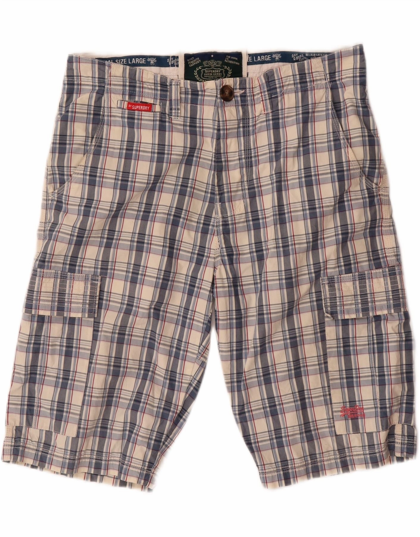 swimming accessory Lightweight Comfort SUPERDRY Mens Cargo Shorts Large W36 Blue Check Cotton