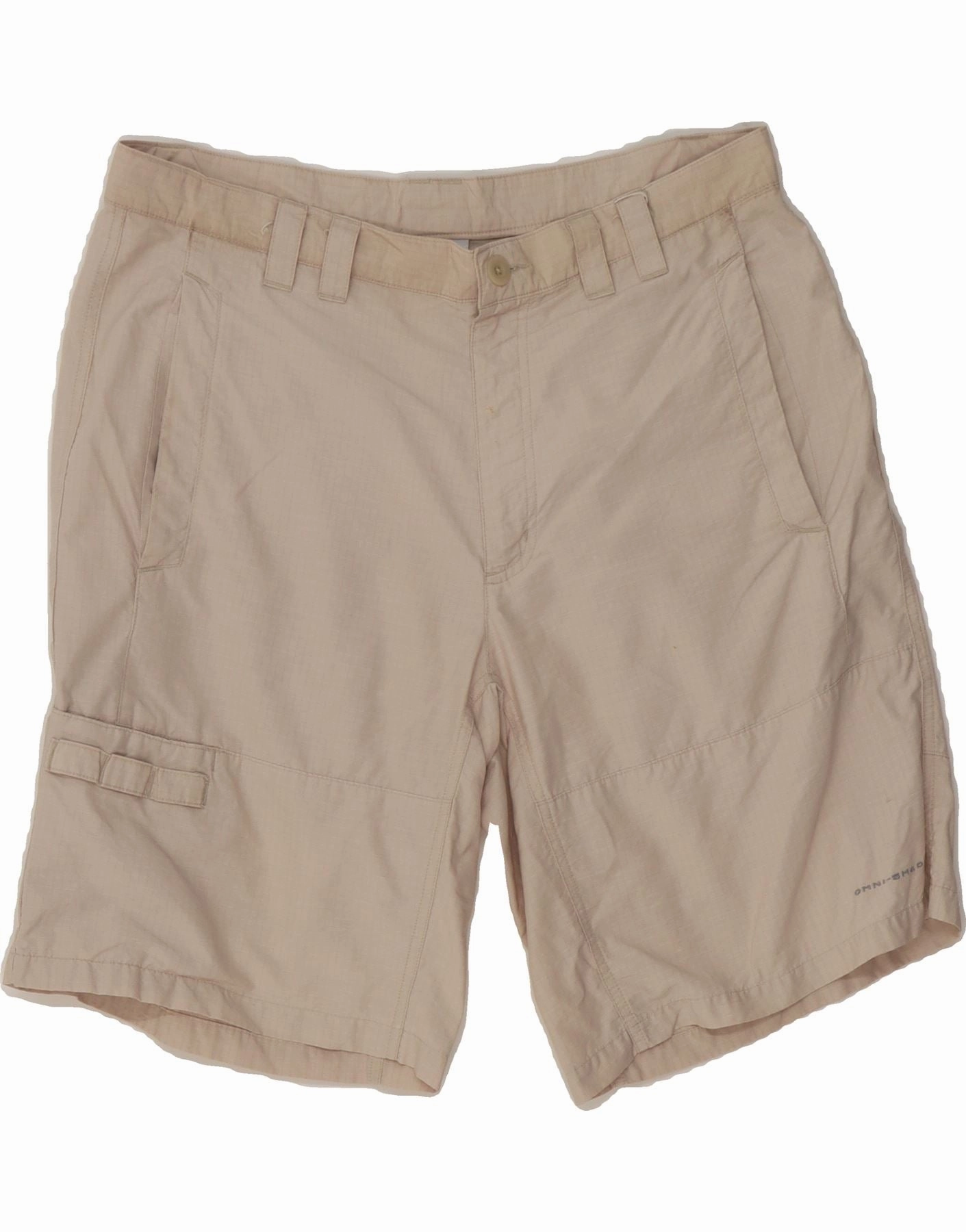 Light Fabric COLUMBIA Mens Omni-Shade Cargo Shorts W36 Large Beige Check Cotton