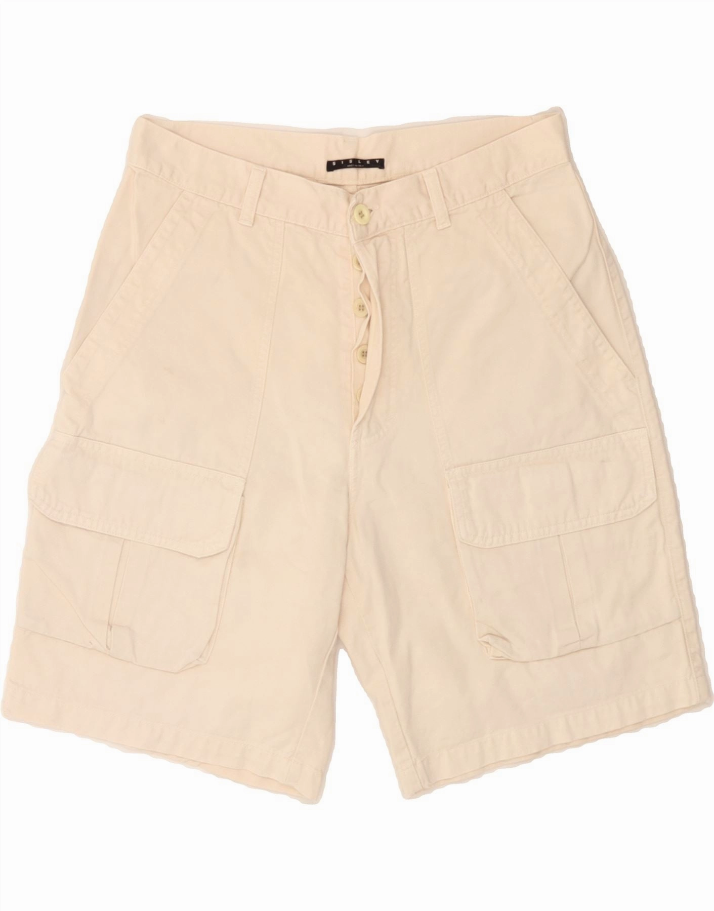 SISLEY Mens Cargo Shorts IT 48 Medium W32  Off White Cotton Hypoallergenic fabric