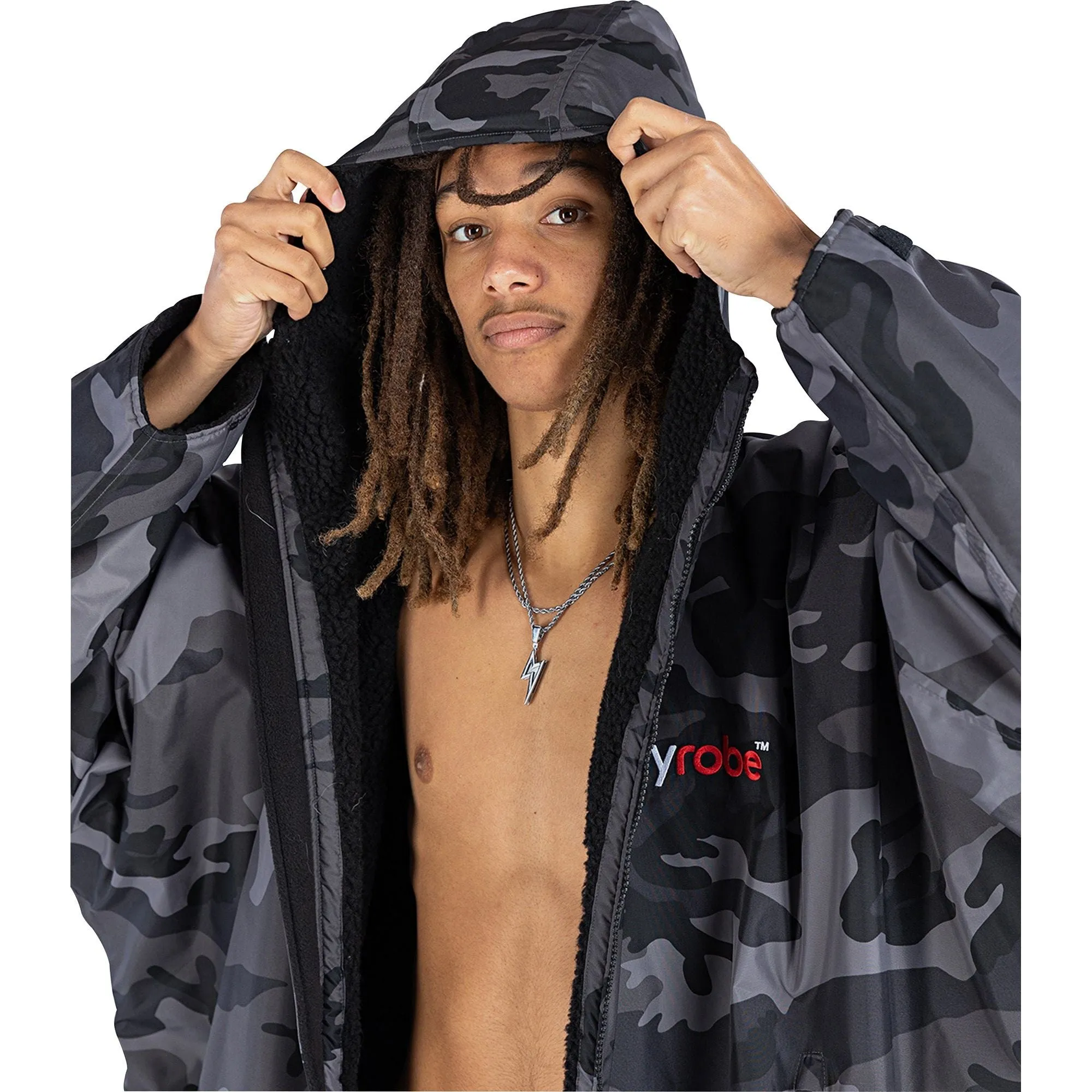 Dryrobe Advance Long Sleeve Changing Robe - Black Camo Warm Texture Oversized Comfort