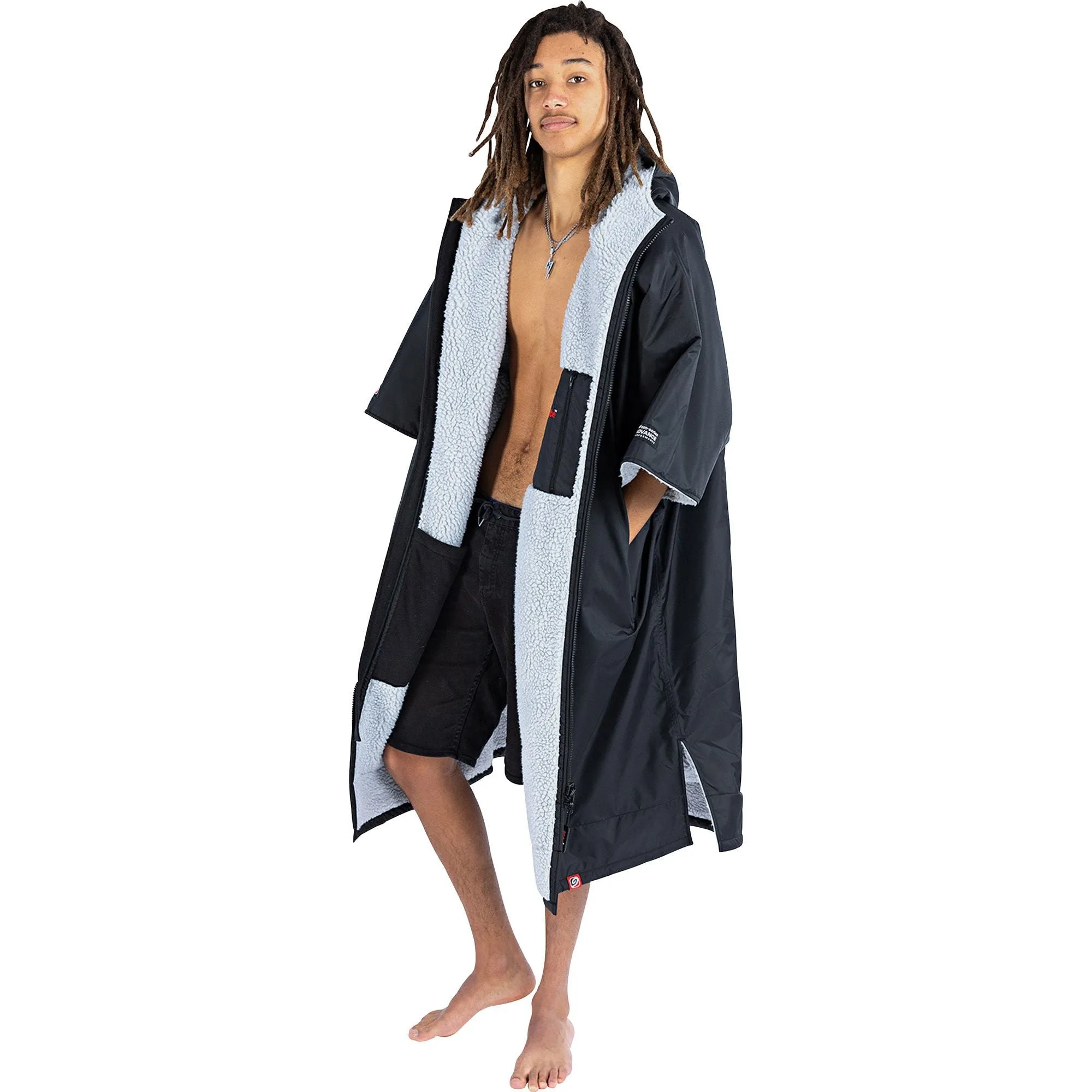 Dryrobe Advance Short Sleeve Changing Robe - Grey Midweight Fabric elastic waistband