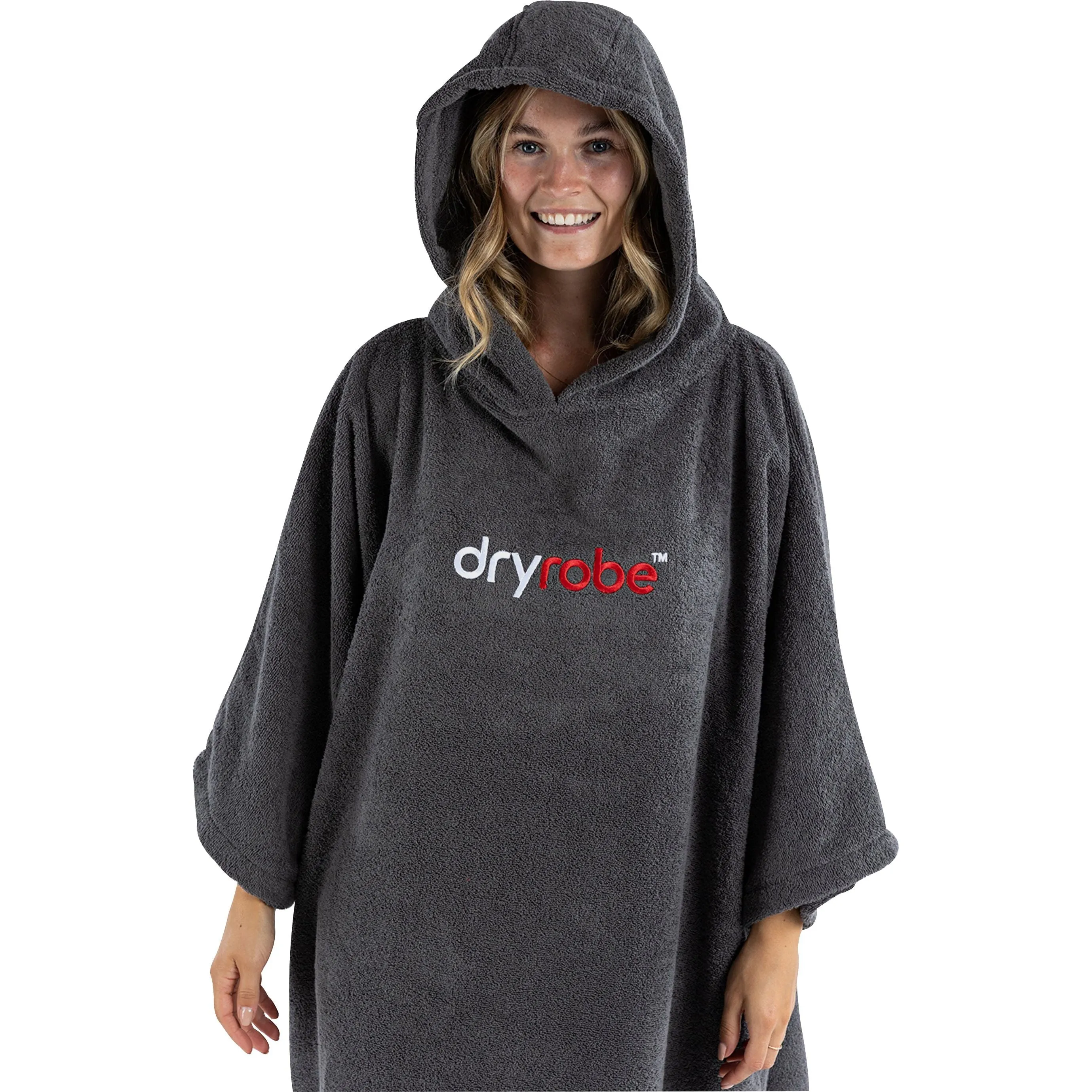 Dryrobe Organic Towel Changing Robe - Grey Flexible Movement DoubleStitched Hems