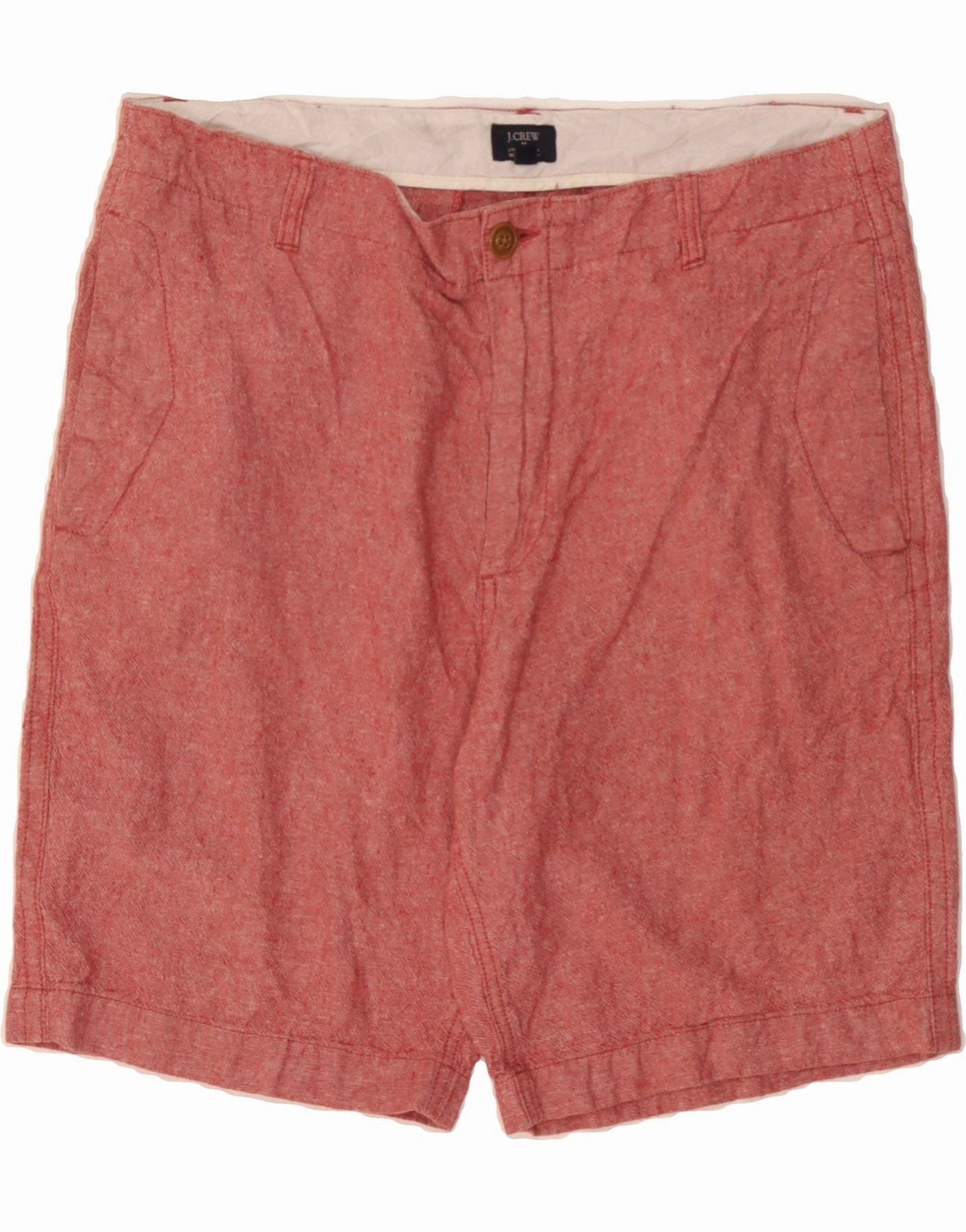 J. CREW Mens Chino Shorts W36 Large Pink Linen Flexibility Built-In Summer essentials
