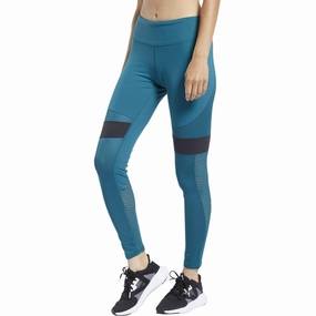 Reebok LUX 2.0 Mid Rise Womens Long Training Tights - Blue Active Fit