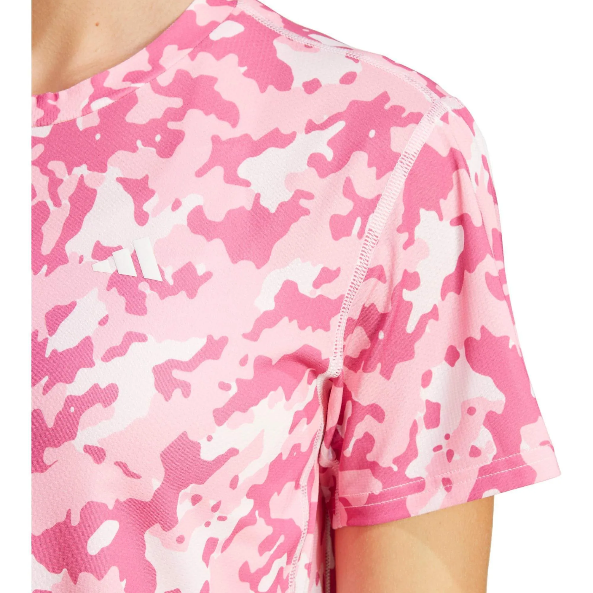 Versatile Layering Piece adidas Own The Run Camo Short Sleeve Womens Running Top - Pink