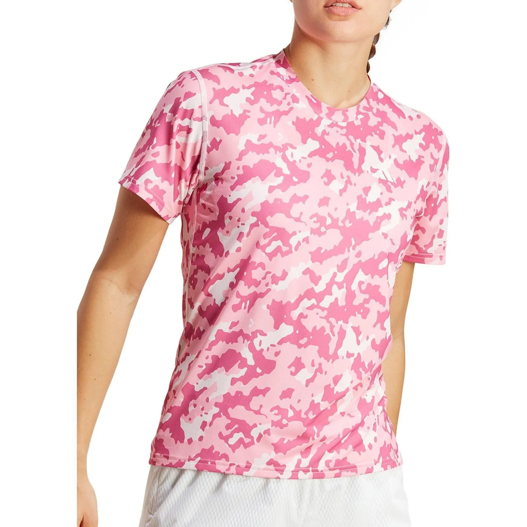 adidas Own The Run Camo Short Sleeve Womens Running Top - Pink Trendy Piece
