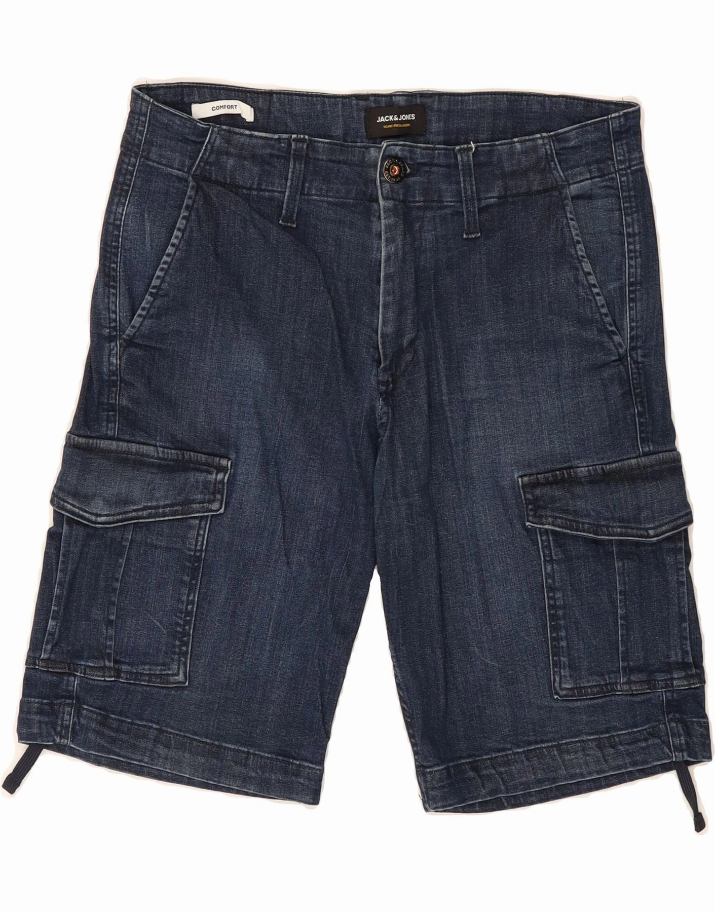 JACK & JONES Mens Comfort Fit Cargo Denim Shorts Small W32  Blue Cotton spandex blend