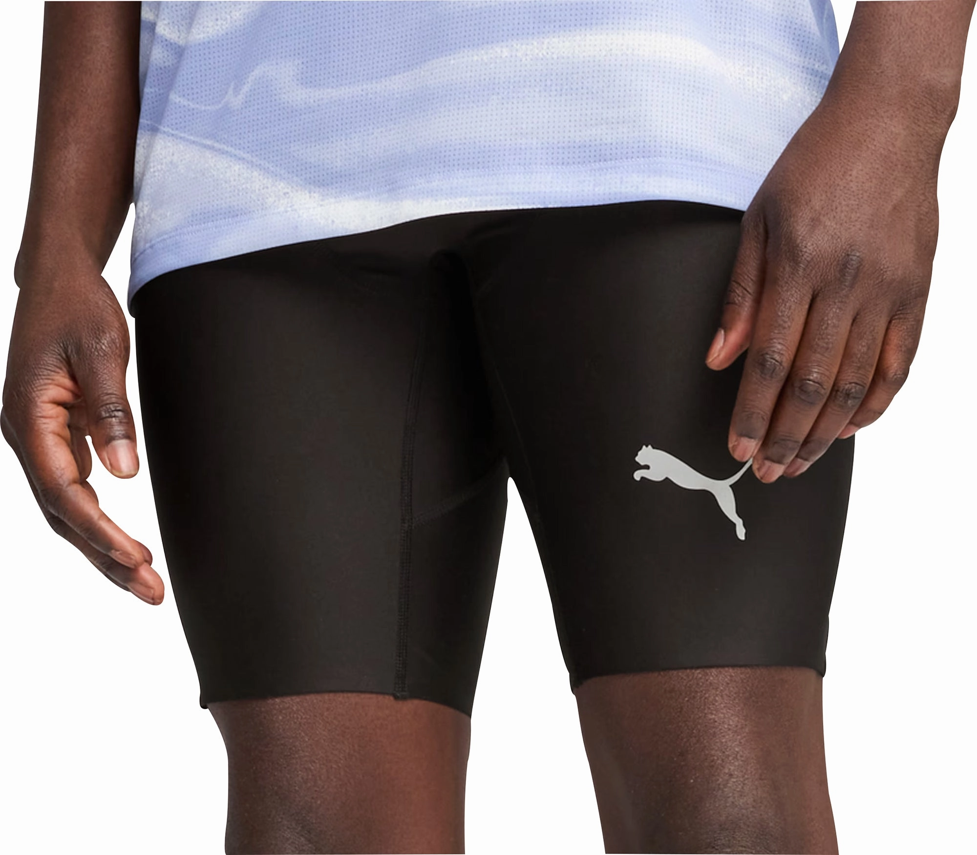 Smooth Texture mesh ventilation Puma Raceday UltraForm 9 Inch Mens Short Running Tights - Black