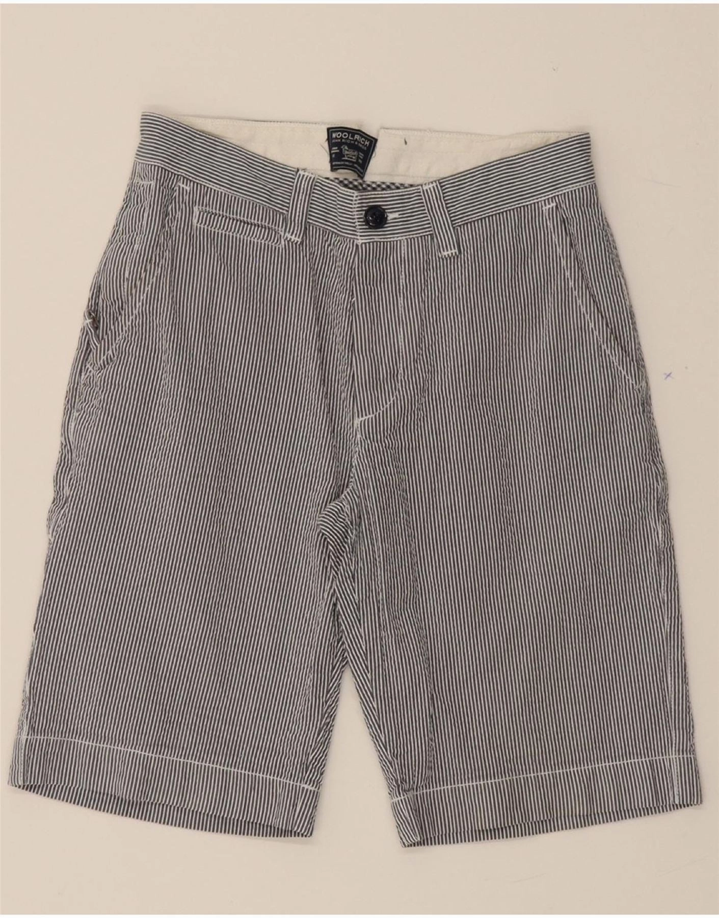 Comfy Waist Multi Pocket Design WOOLRICH Mens Chino Shorts W28 Small Blue Striped Cotton