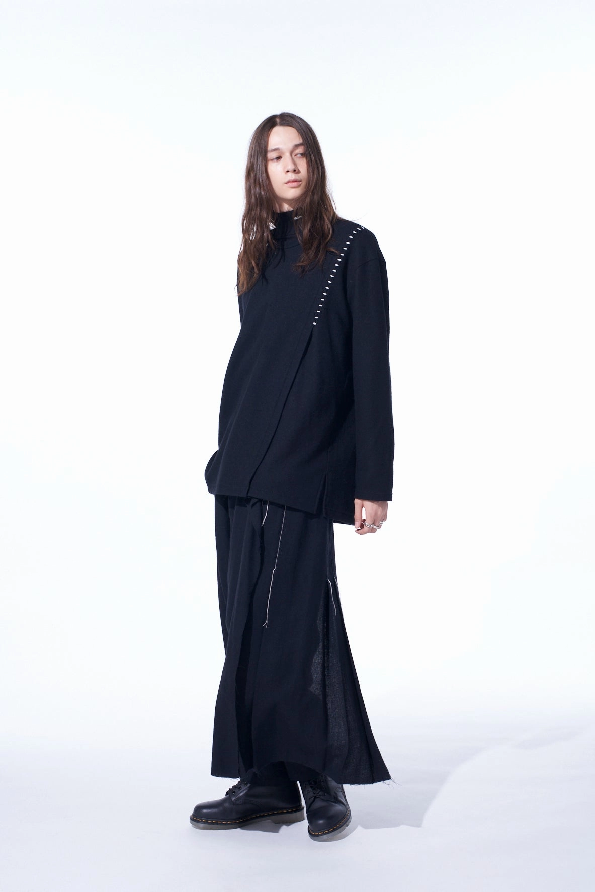 WOOL VIYELLA PLEATED WRAP PANTS Relaxed Look Smooth Finish