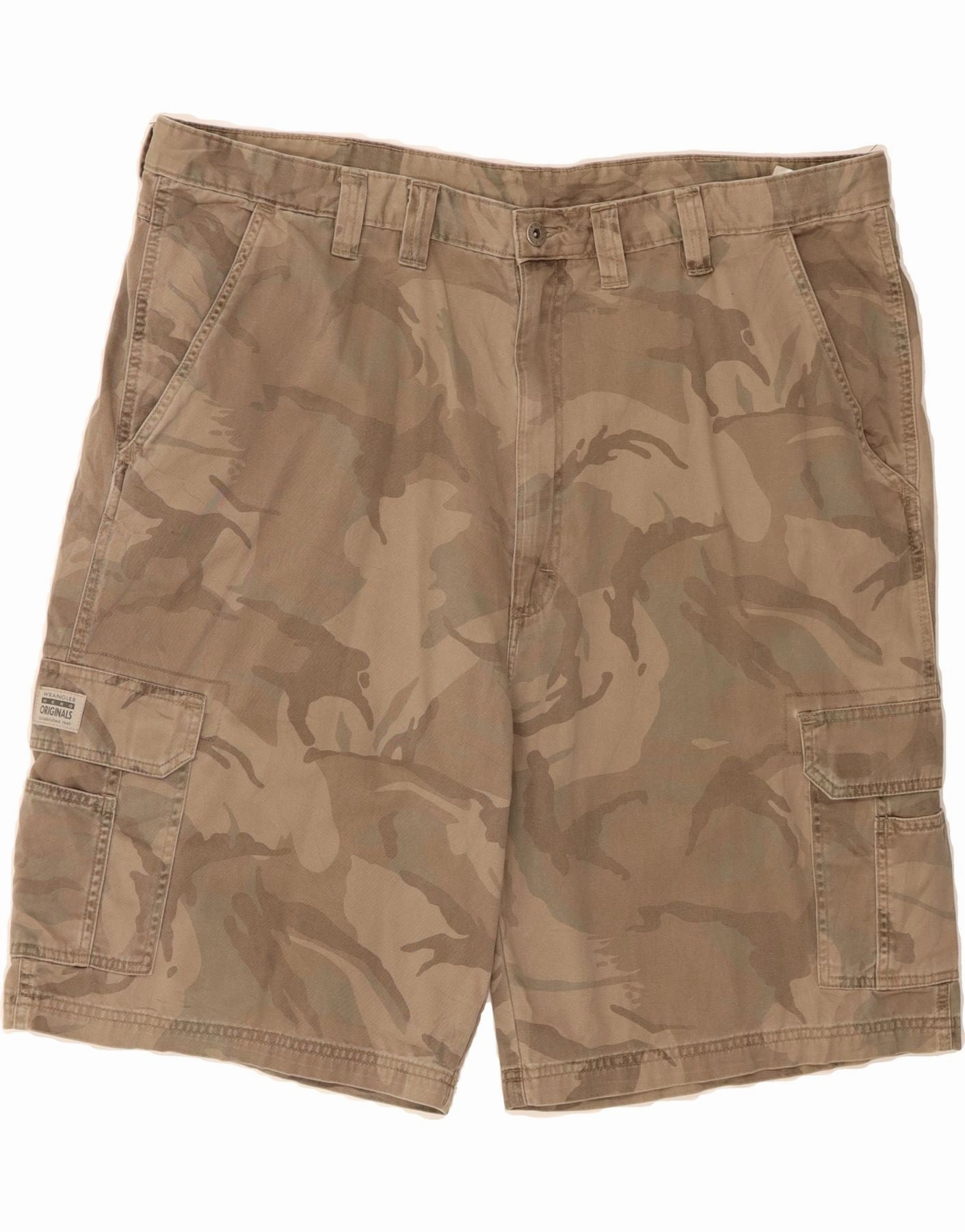 WRANGLER Mens Cargo Shorts W44 2XL  Beige Camouflage Cotton Freedom Fit