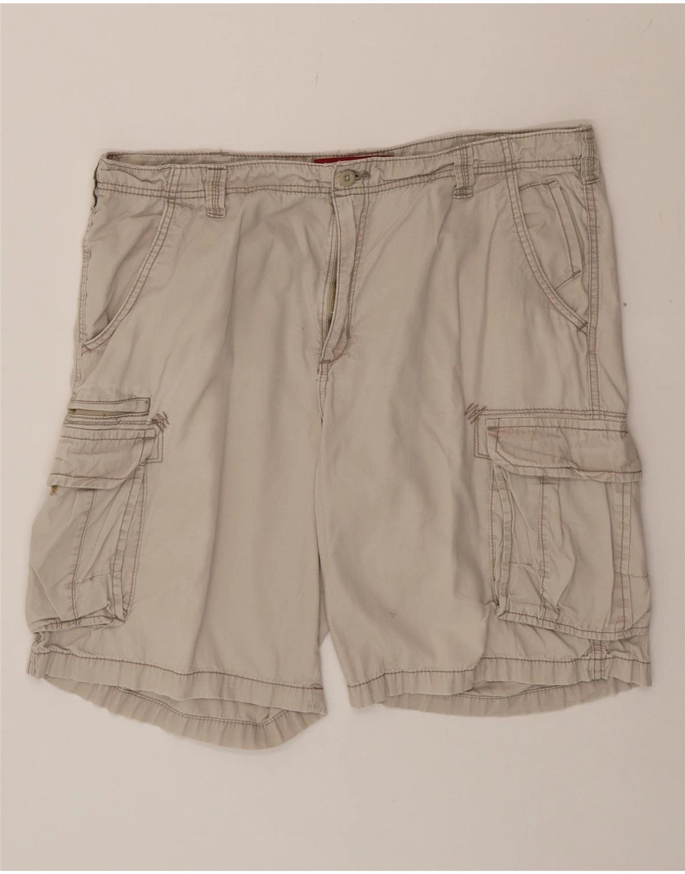 LEE Mens Dungarees Cargo Shorts W38 XL Grey Cotton Elastic Waistband Design Flame Retardant Coating