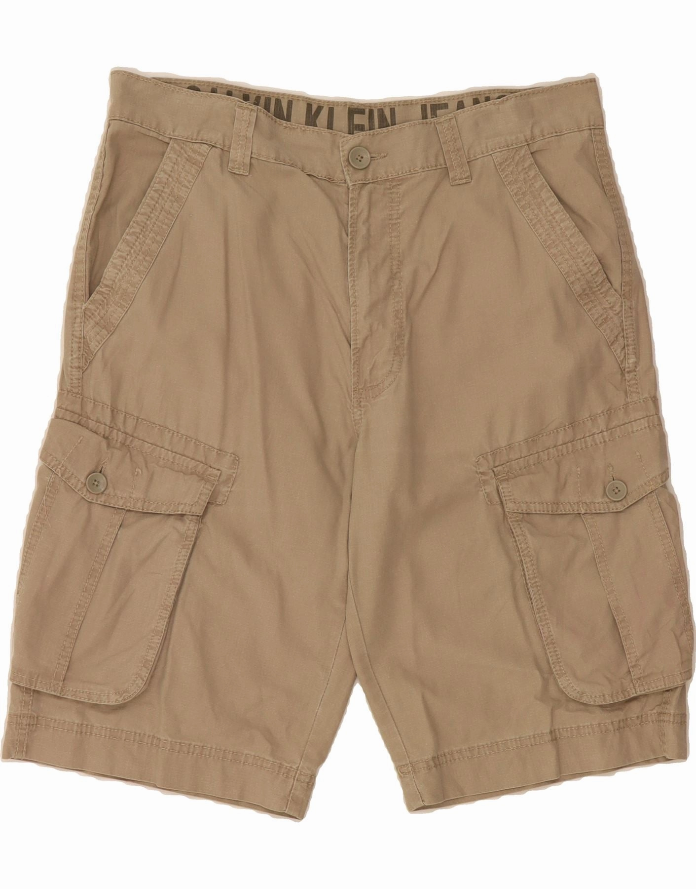 CALVIN KLEIN Mens Cargo Shorts W32 Medium Beige Cotton Quick Change Friendly