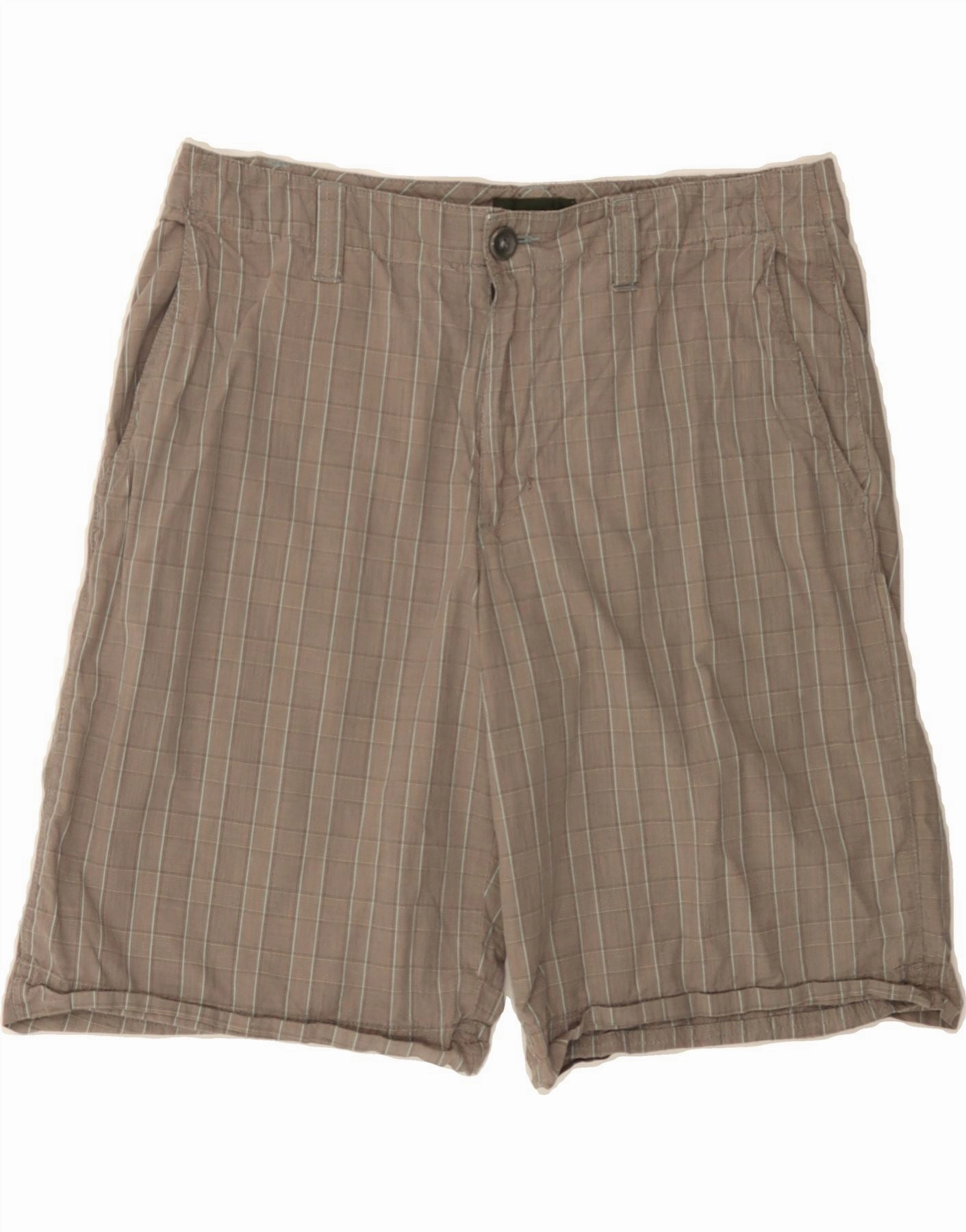light texture Double Layered Hem EDDIE BAUER Mens Chino Shorts W33 Medium Grey Check Cotton