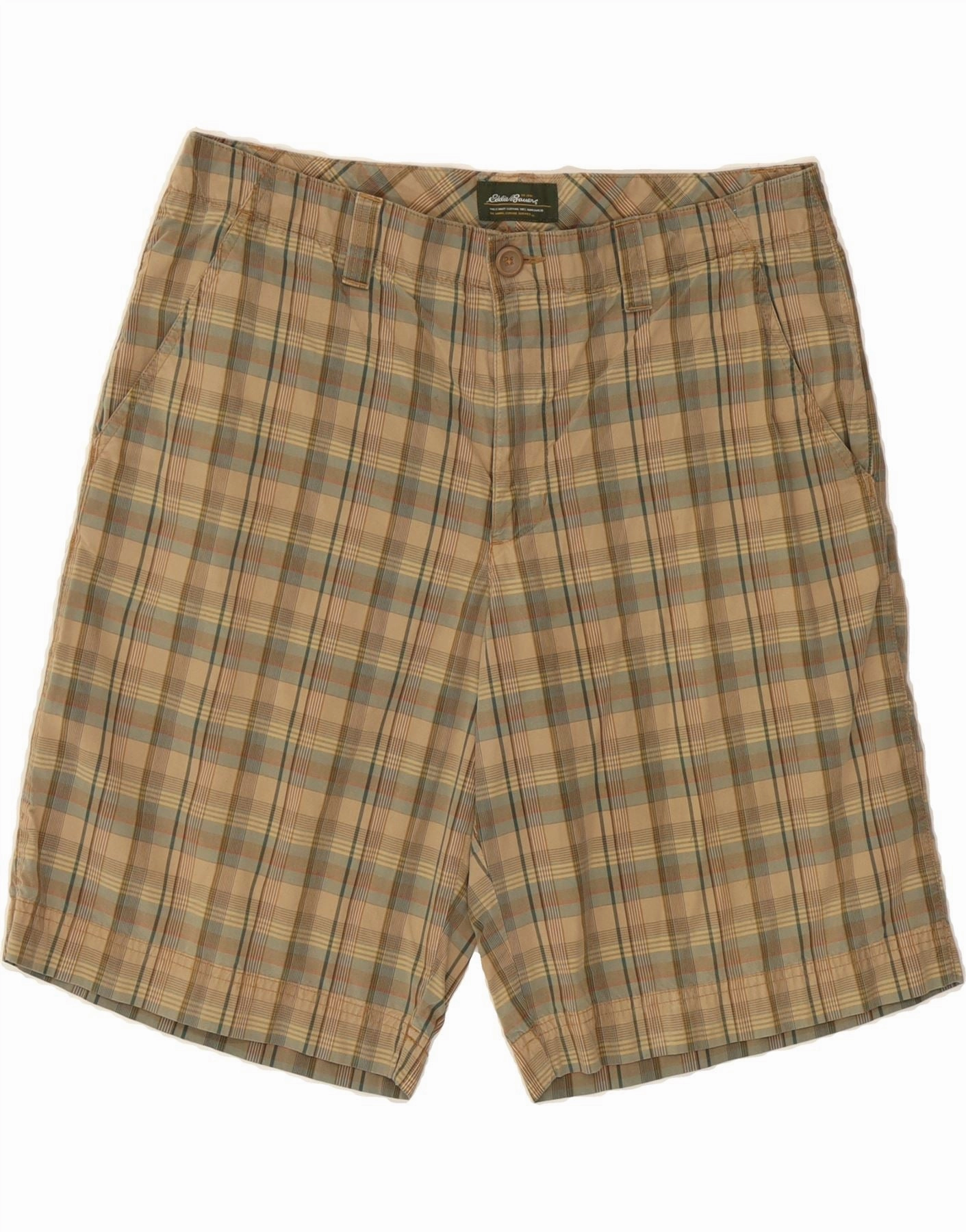 Linen shorts EDDIE BAUER Mens Chino Shorts W34 Large Beige Check Cotton