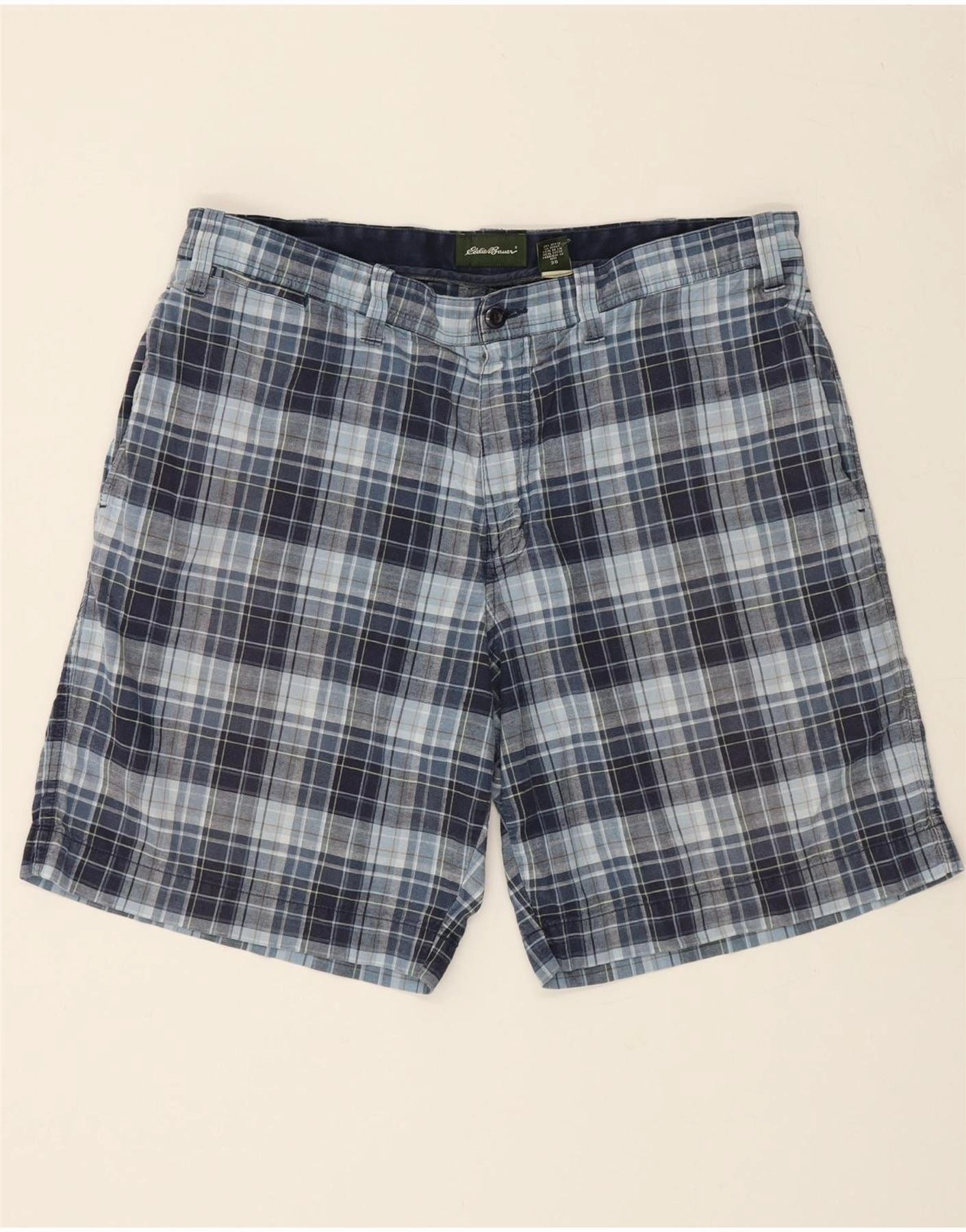 Classic Vibe EDDIE BAUER Mens Chino Shorts W38 XL Navy Blue Check Cotton