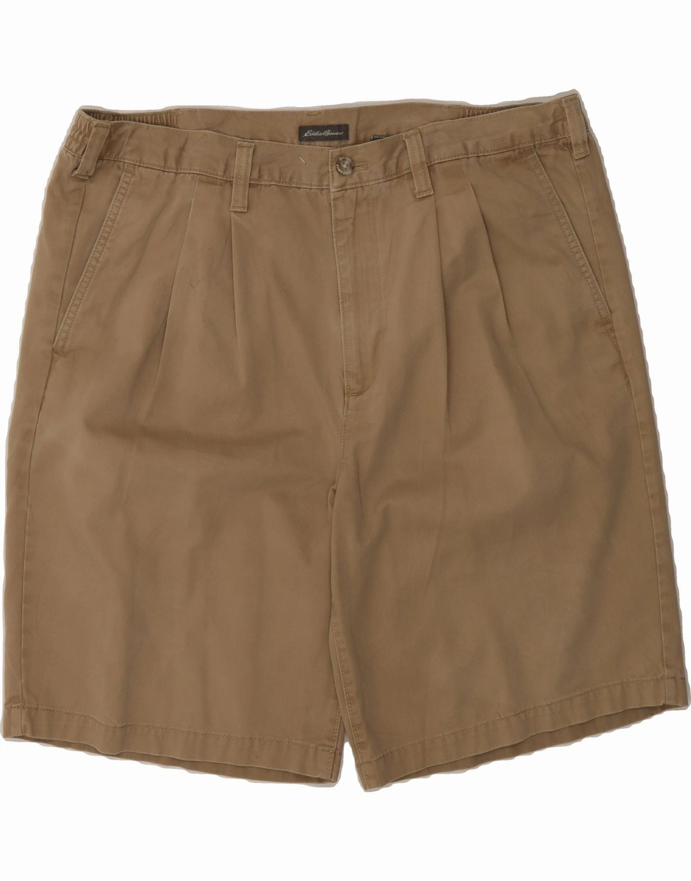 EDDIE BAUER Mens Pegged Chino Shorts W38 XL Brown Cotton Compression Support Layer Comfy Layer