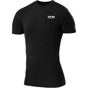 Flexible Ribbed Cuffs Circular Knit Construction TCA FX Laser Mens Short Sleeve Compression Top - Black