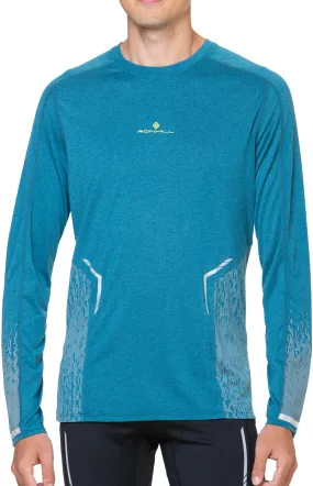 Ronhill Tech Reflect Long Sleeve Mens Running Top - Blue Reinforced Collar Reinforced Shoulder