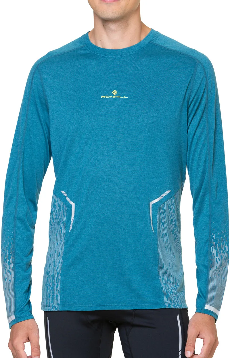 Ronhill Tech Reflect Long Sleeve Mens Running Top - Blue Reinforced Collar Reinforced Shoulder
