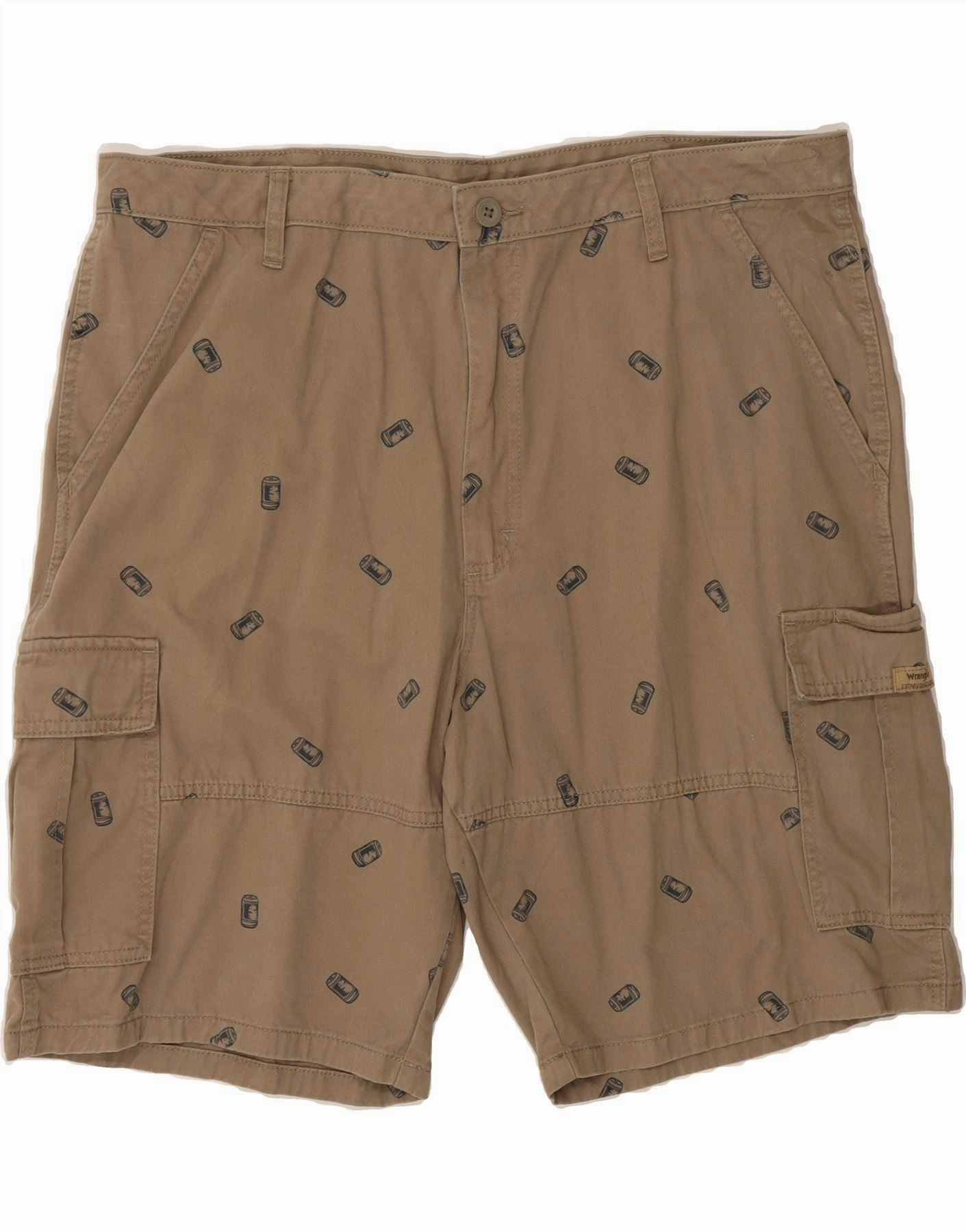 Chafe Free Edging WRANGLER Mens Abstract Pattern Cargo Shorts W40 XL Brown Cotton