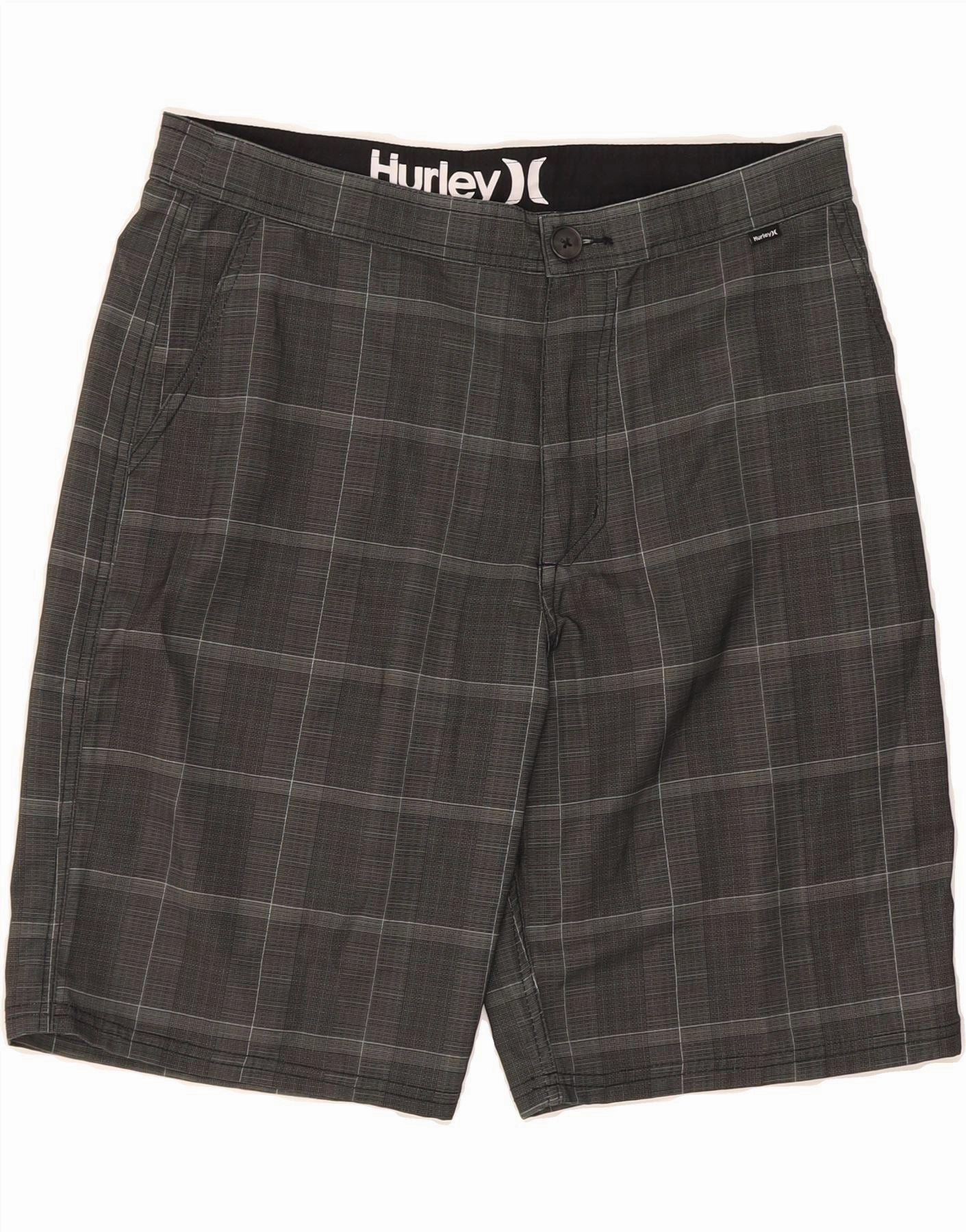 Casual Comfort HURLEY Mens Chino Shorts W33 Medium Grey Check Polyester