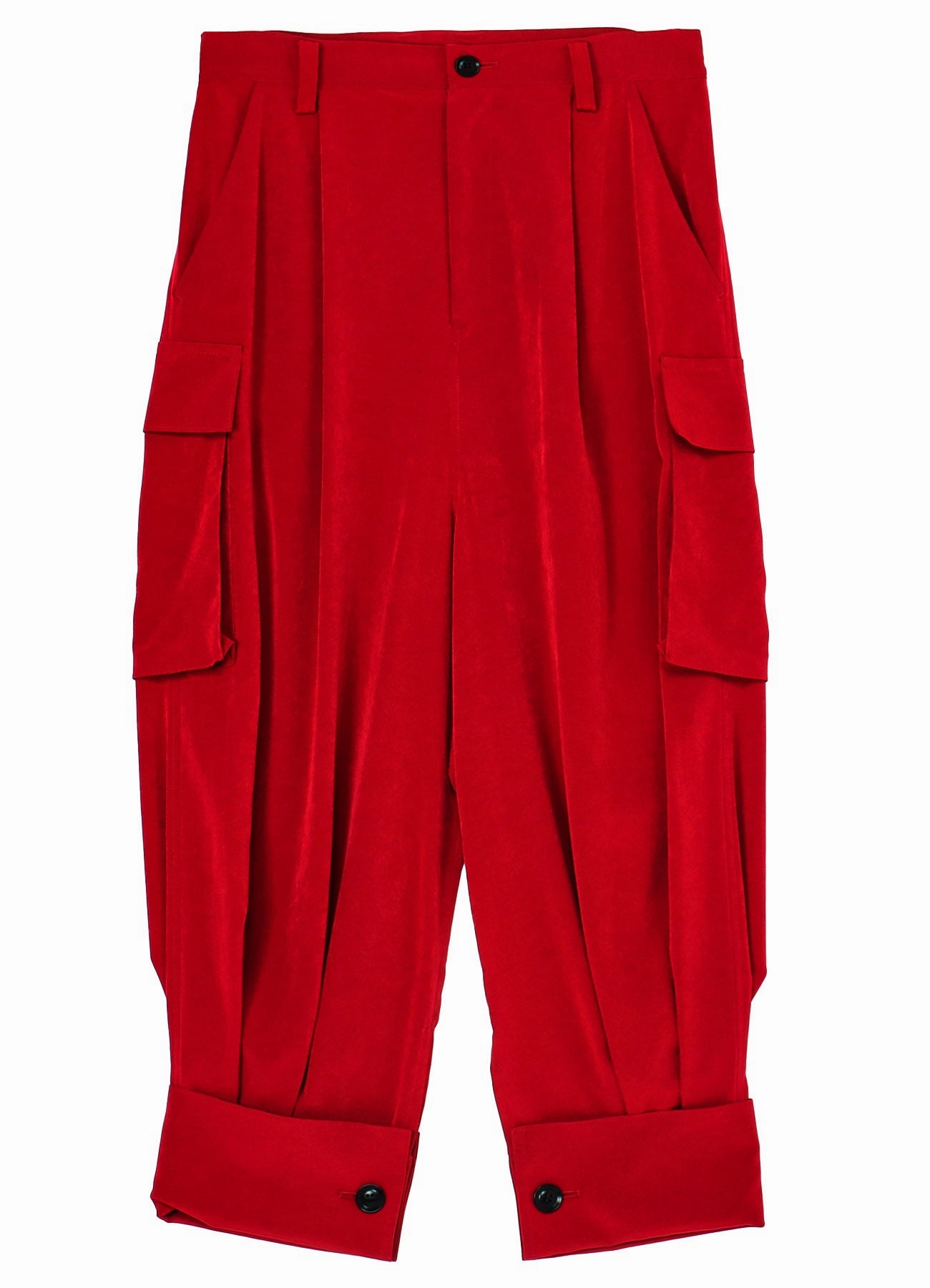 Low Bulk Material Polished Look CREPE de CHINE CUFFED HEM CARGO PANTS