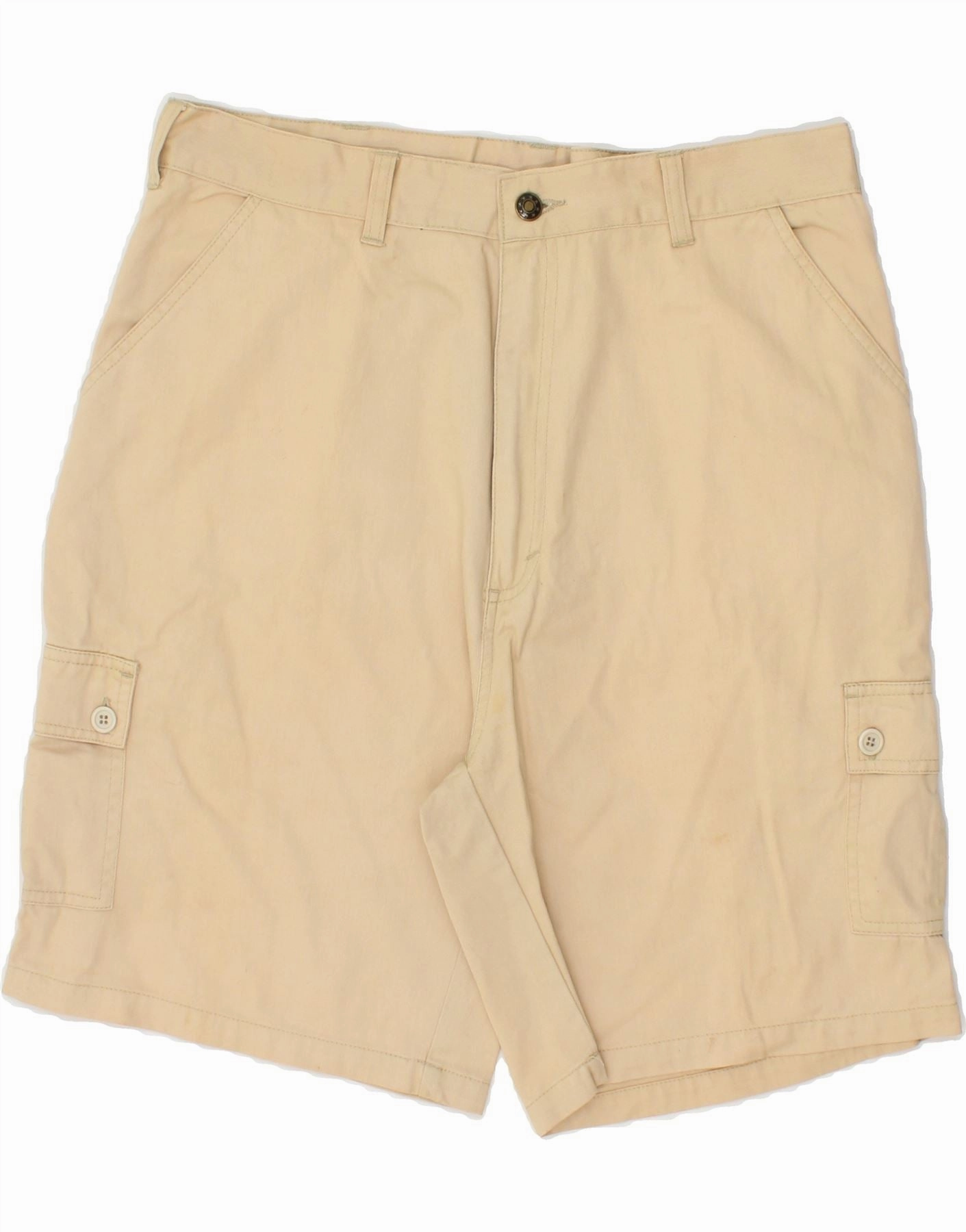 IDENTIC Mens High Waist Cargo Shorts IT 52 XL W36 Beige Cotton Light Layer Summer Fun