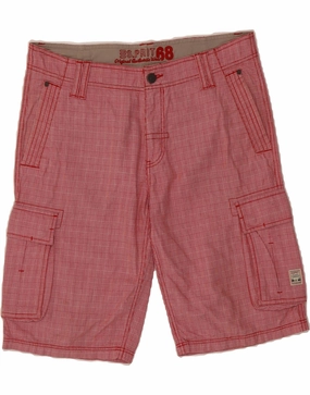ESPRIT Mens Cargo Shorts W33 Medium  Red Check Cotton Anti Static Fabric Stretch Waist