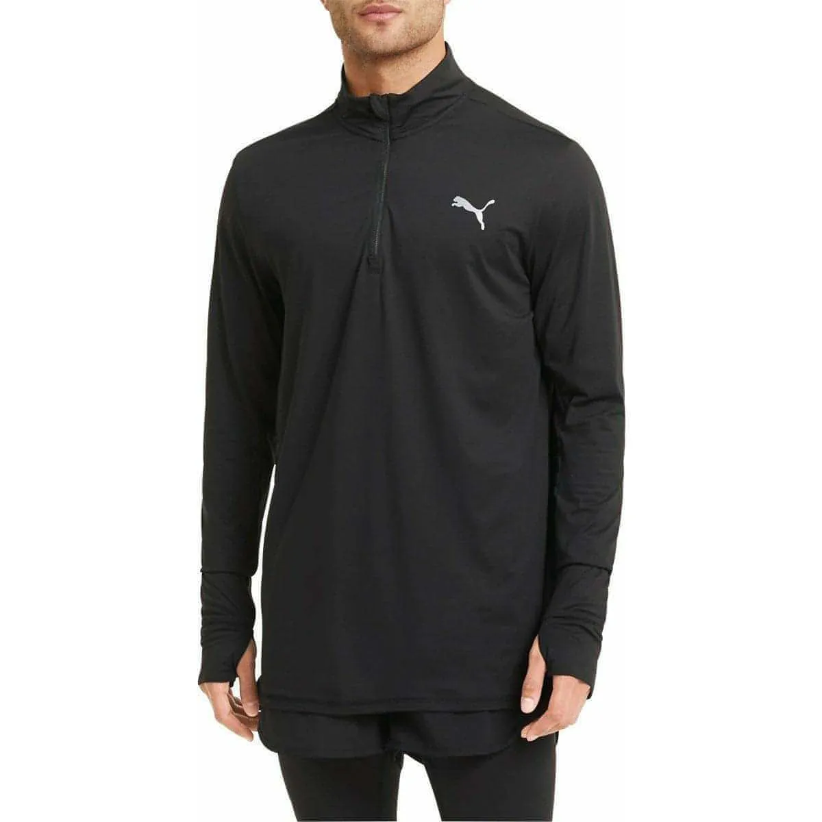 Smooth Seam Technology Gym clothing Puma Favourite Half Zip Long Sleeve Mens Running Top - Black