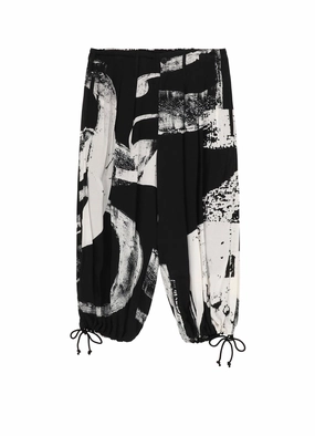 RAYON PRINT  NUMBER PATTERN BALLOON PANTS Belt loops