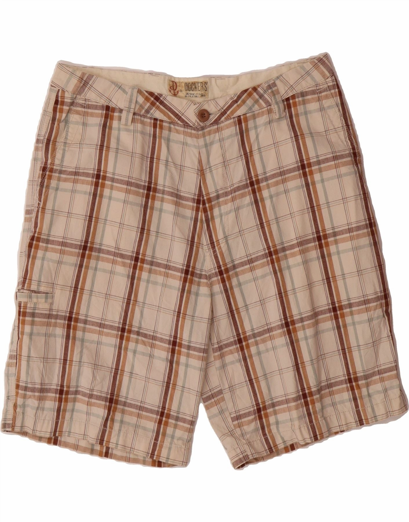 DOCKERS Mens Chino Shorts W36 Large Beige Check Cotton hiking apparel Chill Comfort Fit