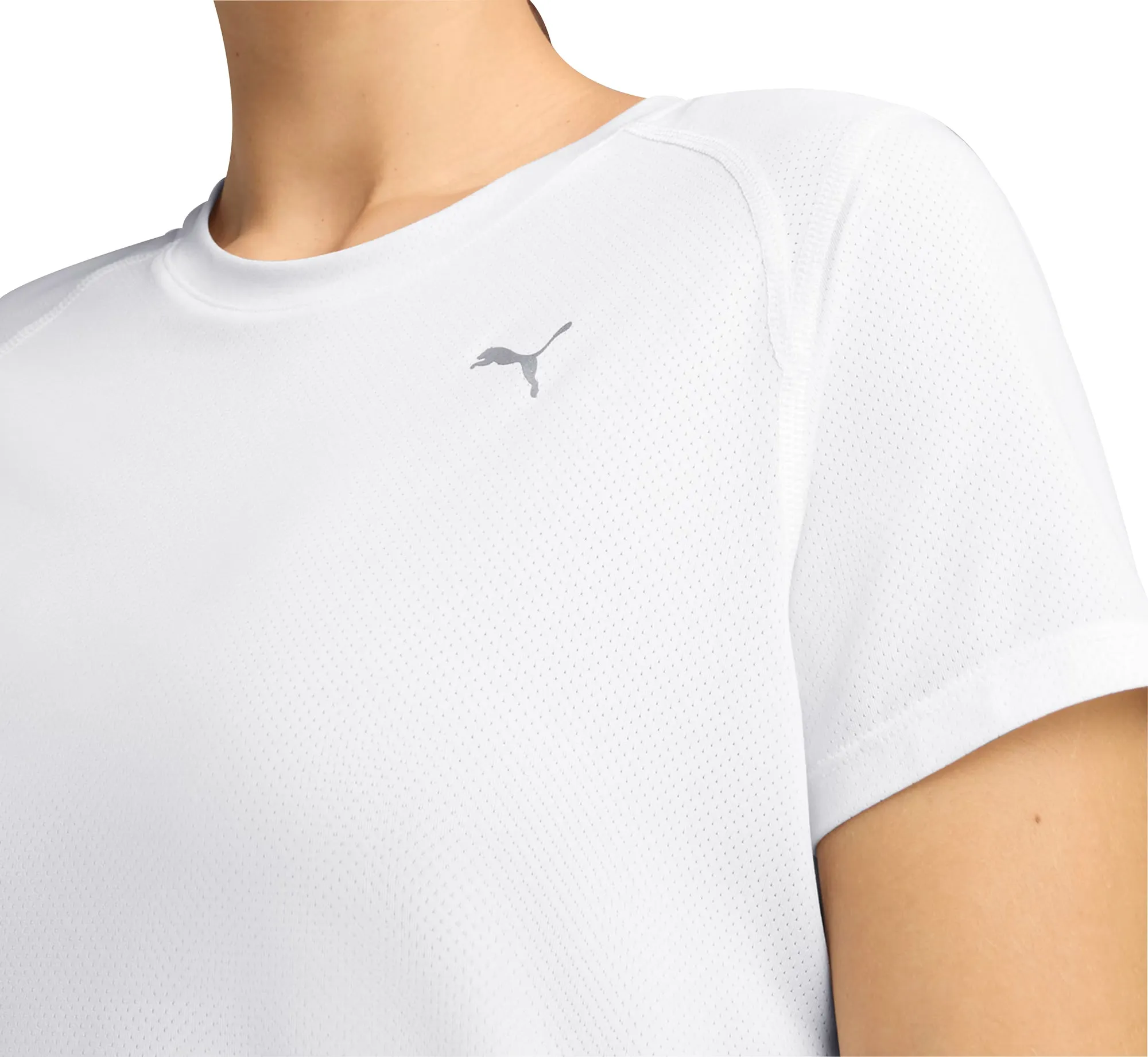 Puma Run Graphic Mesh Short Sleeve Womens Running Top - White Everyday Look Wear