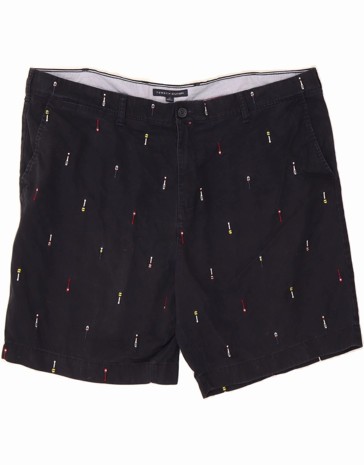 TOMMY HILFIGER Mens Regular Fit Chino Shorts W44 2XL  Navy Blue Nautical Retroreflective Accents Daily Layer