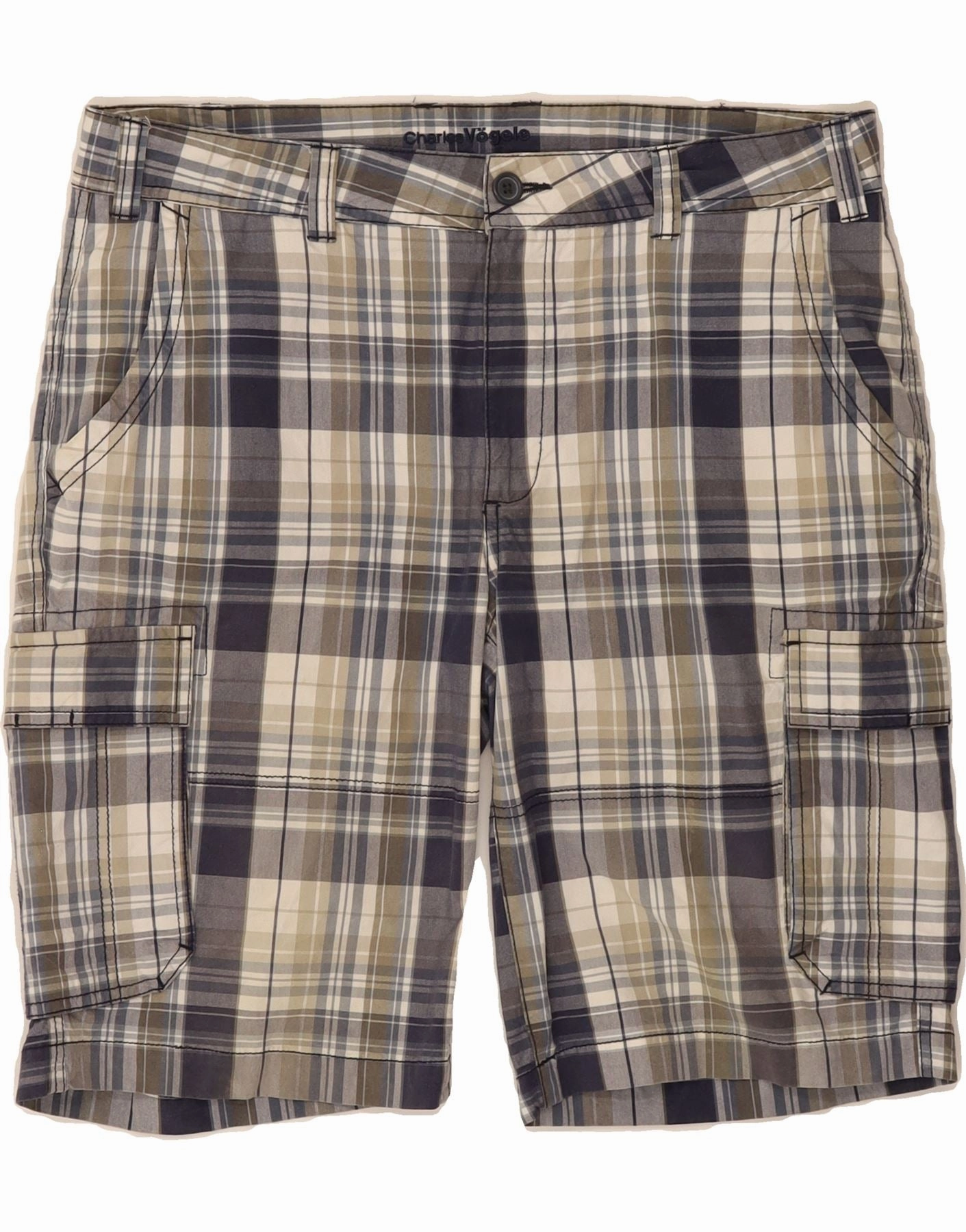 winter shorts CHARLES VOGELE Mens Cargo Shorts W34 Large  Navy Blue Check Cotton