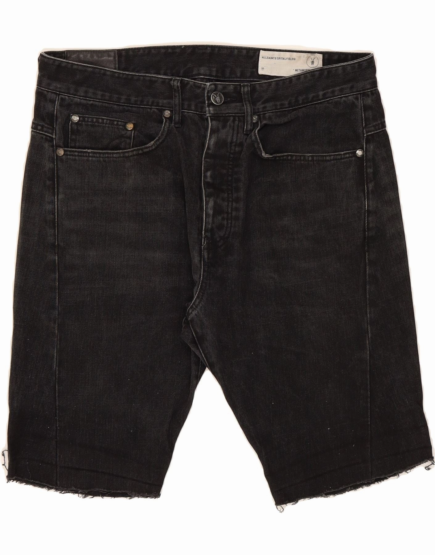 Linen blend ALL SAINTS Mens Denim Shorts W32 Medium Black Cotton