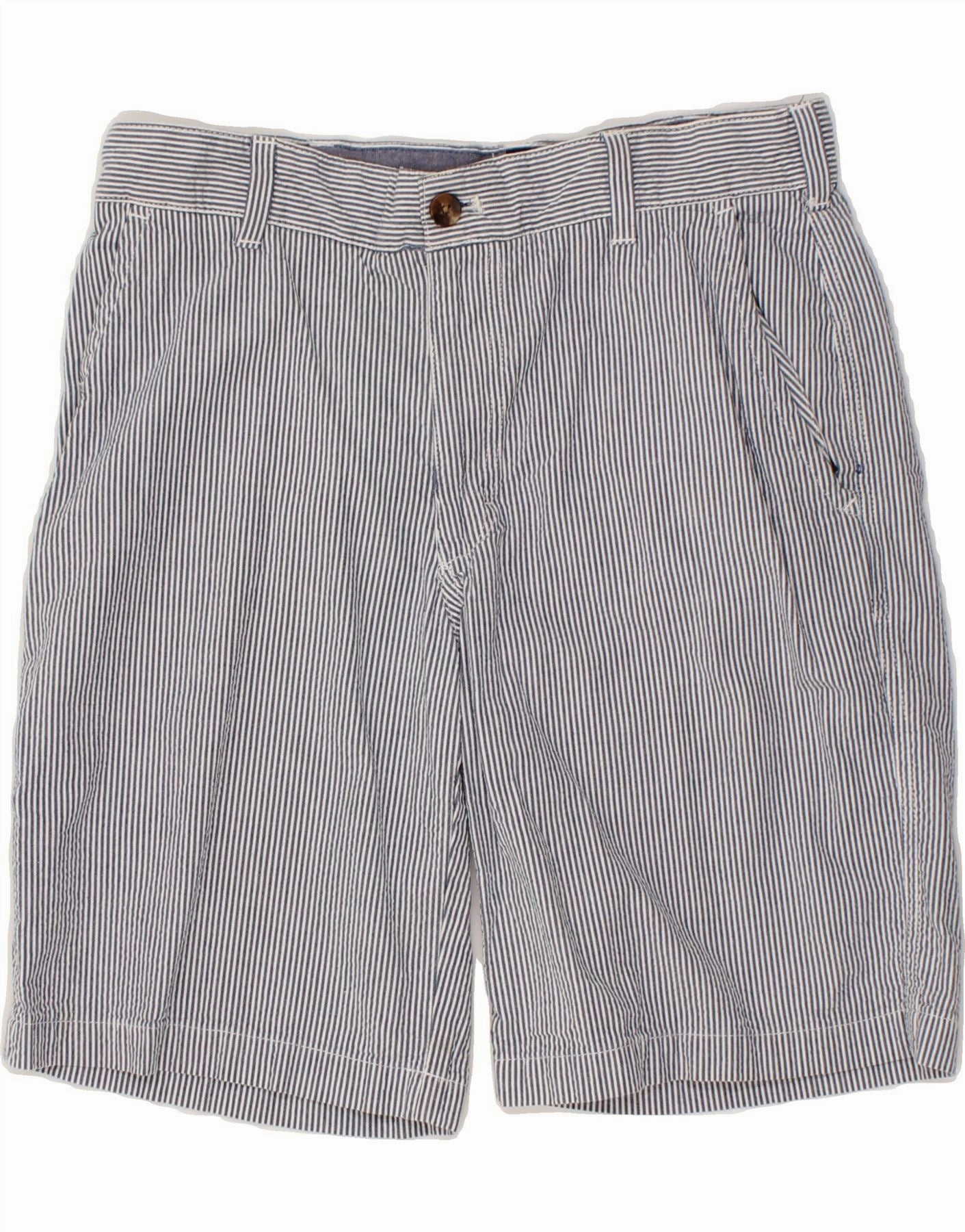 IZOD Mens Chino Shorts W32 Medium Navy Blue Pinstripe Cotton Sleek Cut