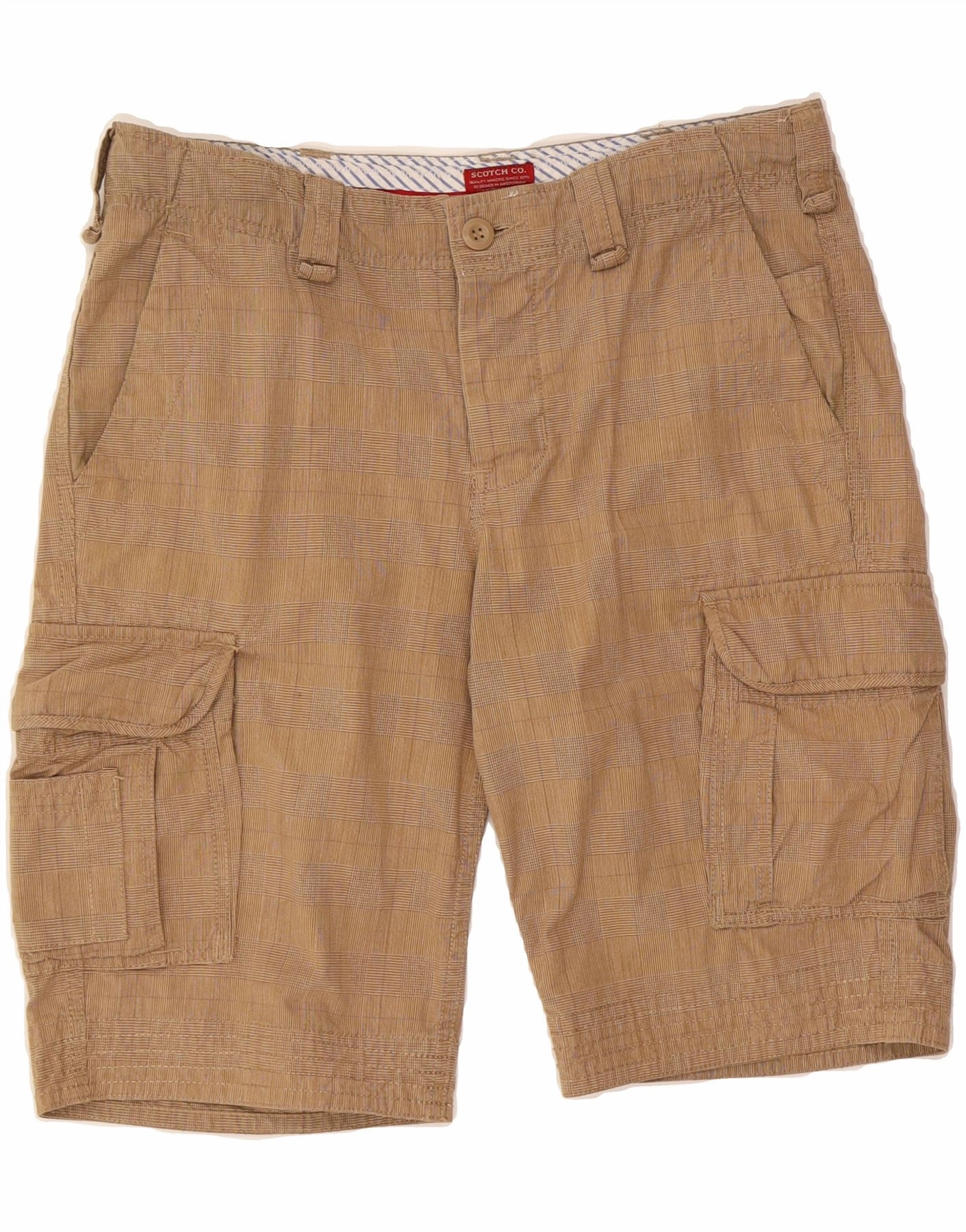 SCOTCH & SODA Mens Cargo Shorts W31 Medium Beige Houndstooth Cotton Crisp Texture