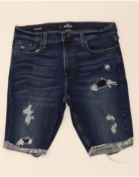 HOLLISTER Mens California Distressed Skinny Denim Shorts W32 Medium Blue Low-waisted Quick Access Cargo Pockets