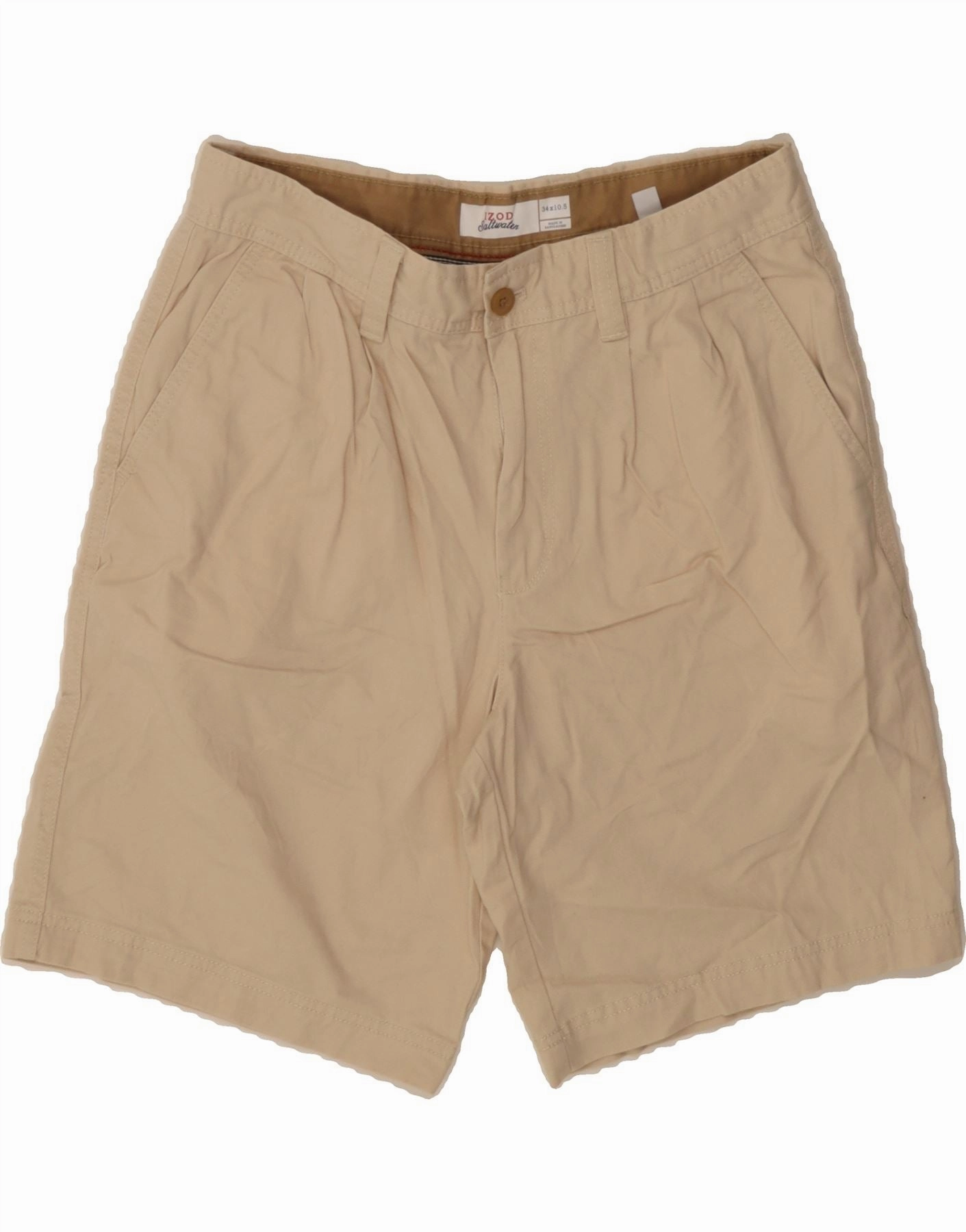 IZOD Mens Salt Water Pegged Chino Shorts W34 Large Beige Cotton Wrinkle resistant fabric Smooth Fabric