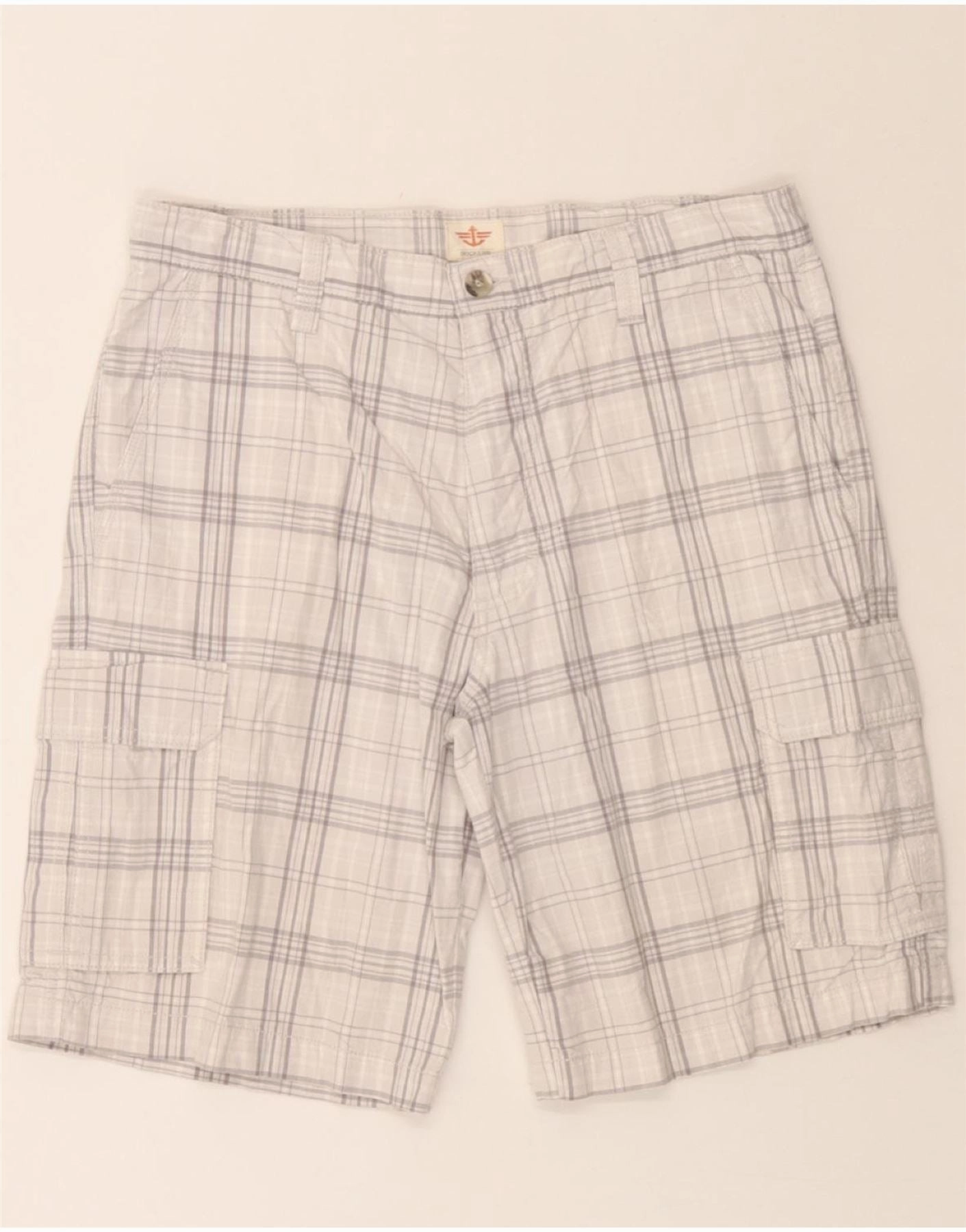 DOCKERS Mens Cargo Shorts W32 Medium Grey Check Cotton striped shorts No Wrinkle