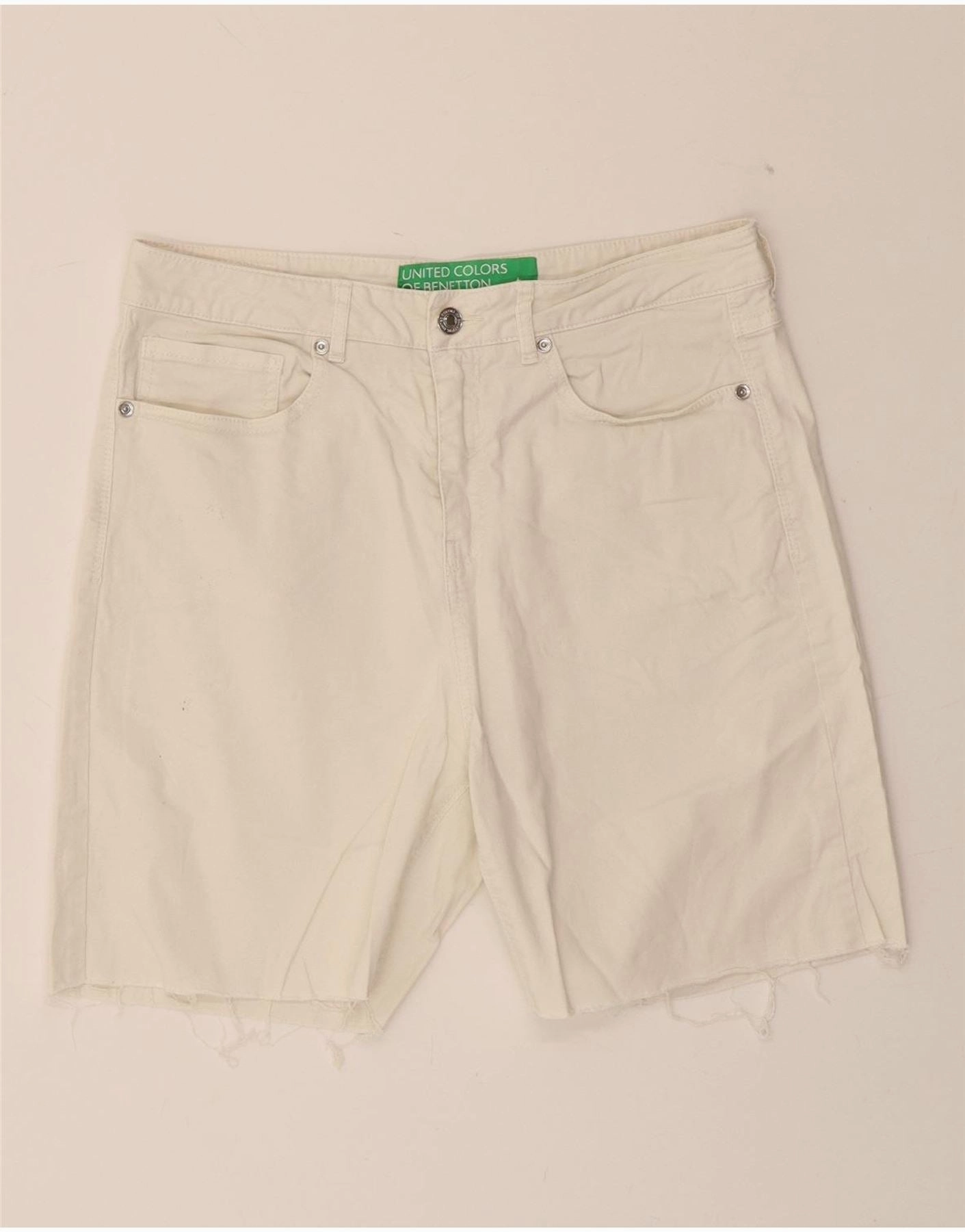 Flatlock Seam Technology soft fit BENETTON Mens Denim Shorts W30 Medium  White
