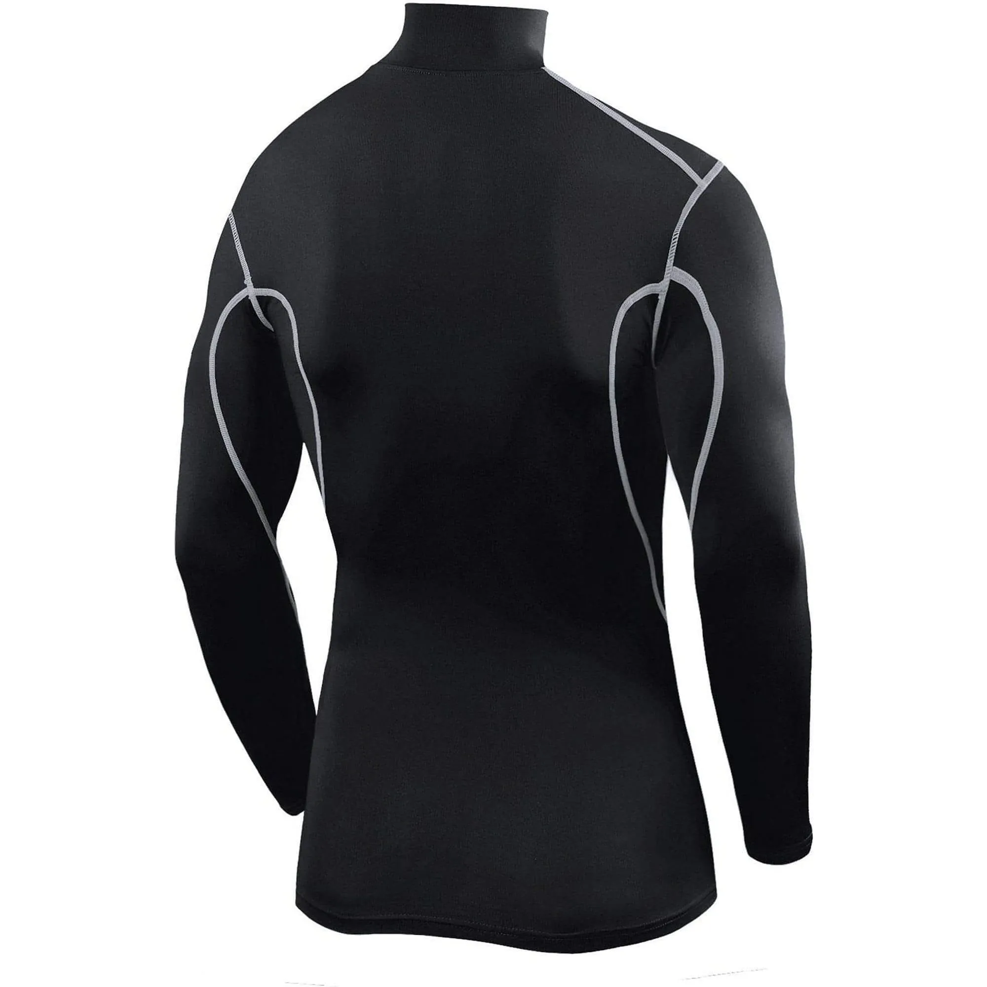 TCA Pro Performance Long Sleeve Mock Mens Compression Top - Black Reinforced Hemline Embroidered Details