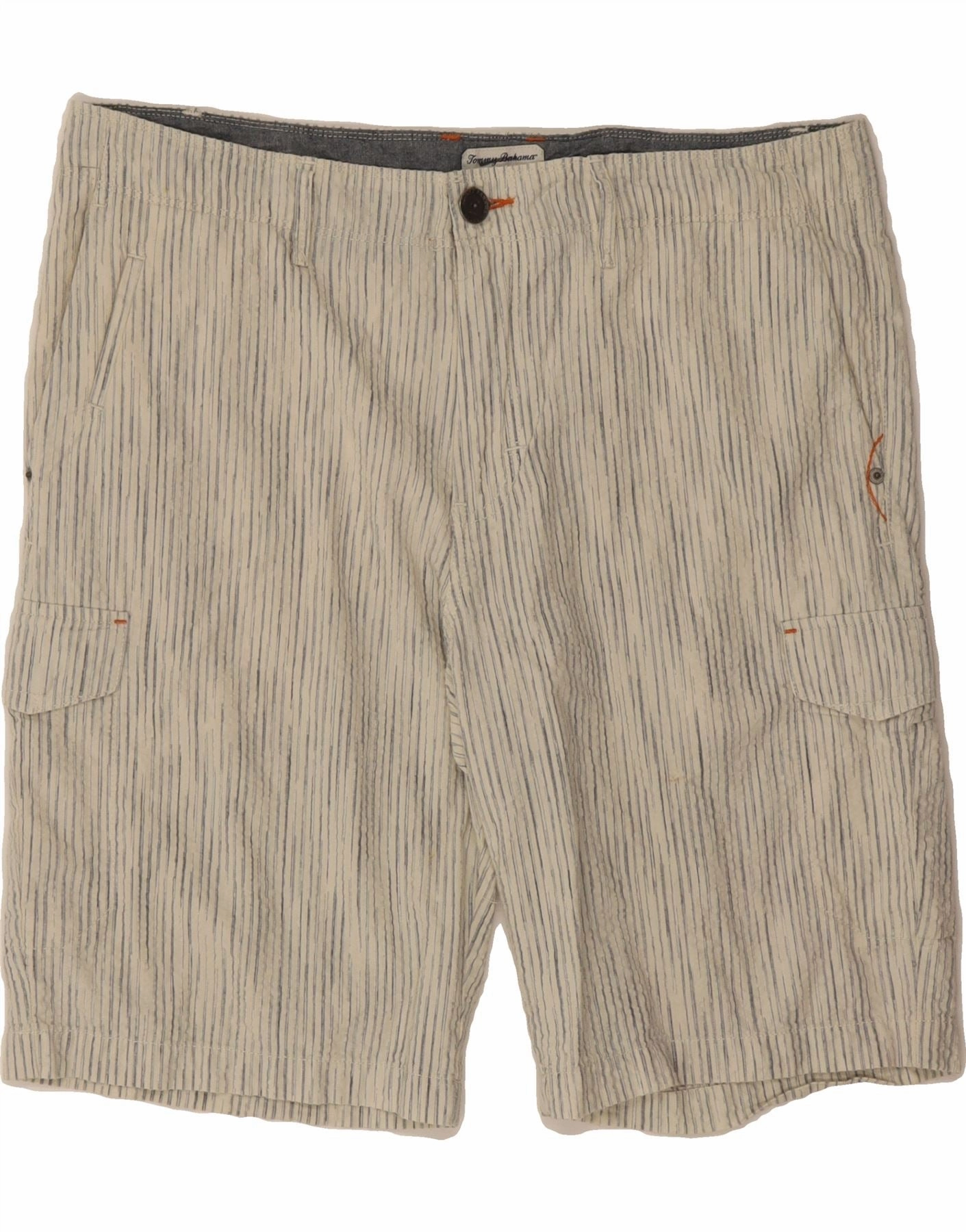 TOMMY BAHAMA Mens Cargo Shorts W36 Large  Grey Striped Cotton Relaxed Waist Hypoallergenic Textile