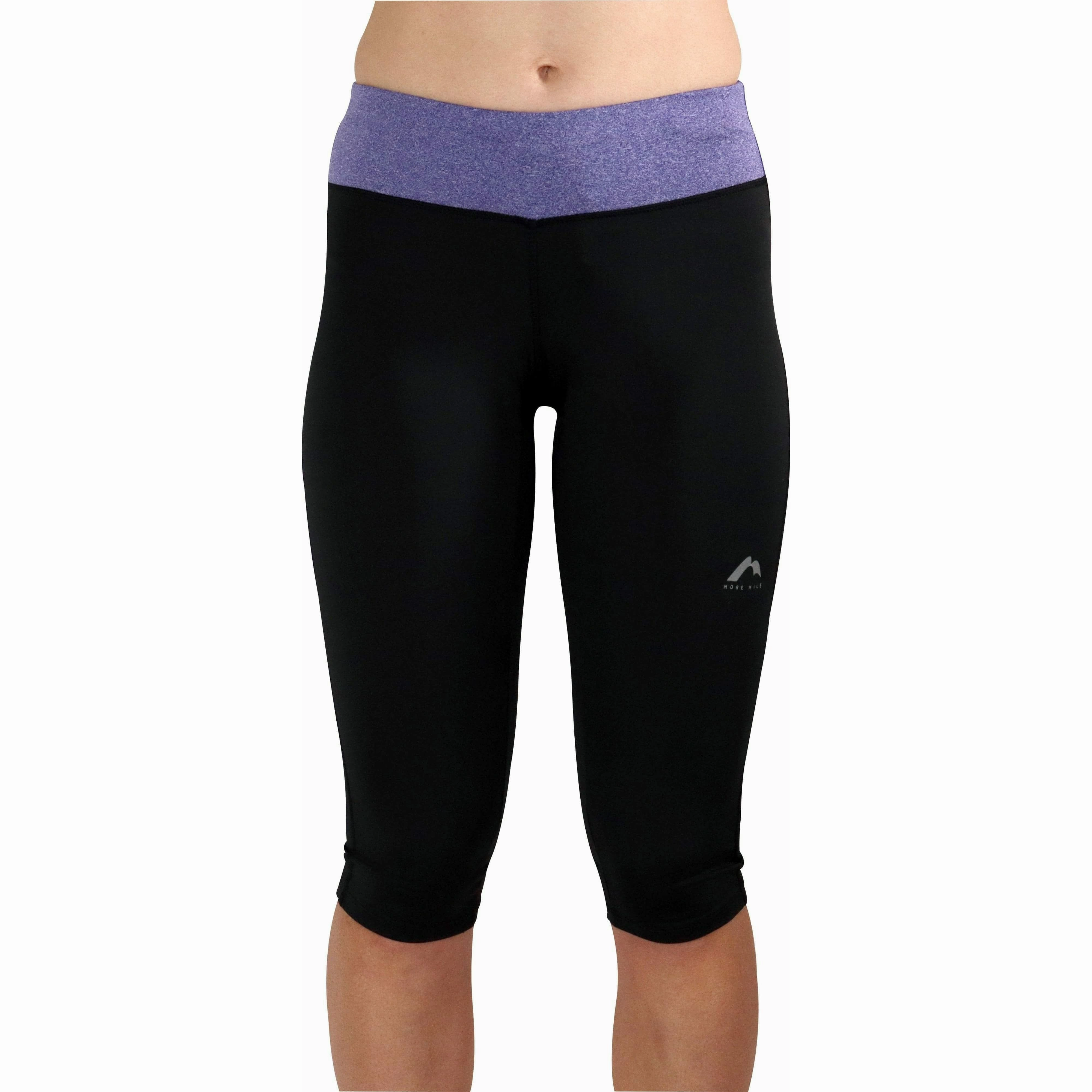 More Mile Marl Womens 3/4 Capri Running Tights - Black Flexible Stretch Material Casual Day Four Way
