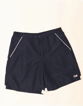 FILA Mens Chino Shorts Large  Navy Blue Colourblock Polyester Wrinkle Free Weave