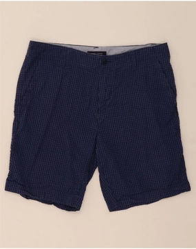 TOMMY HILFIGER Mens Chino Shorts W34 Large Navy Blue Gingham Cotton WaterResistantFinish Tailored Design